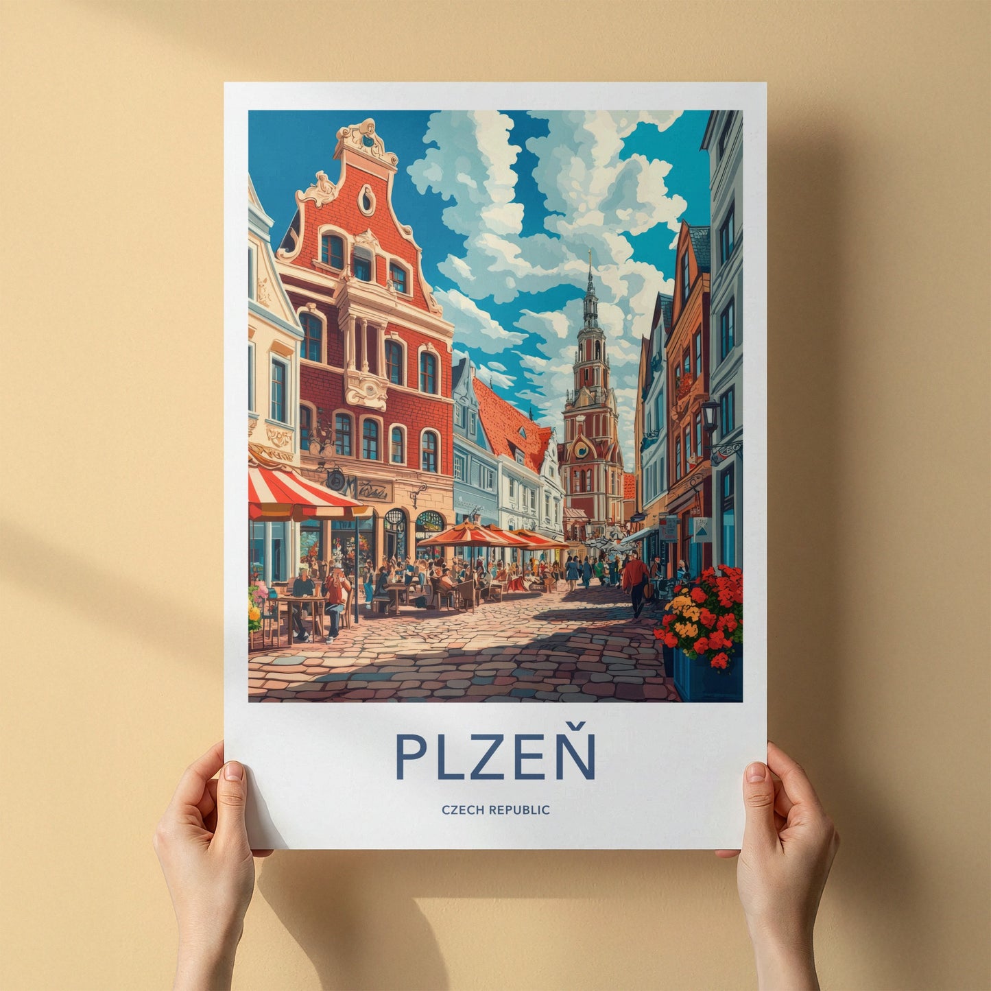 Plzen Poster - Czech Republic Travel Art - Lively City Square Home Decor