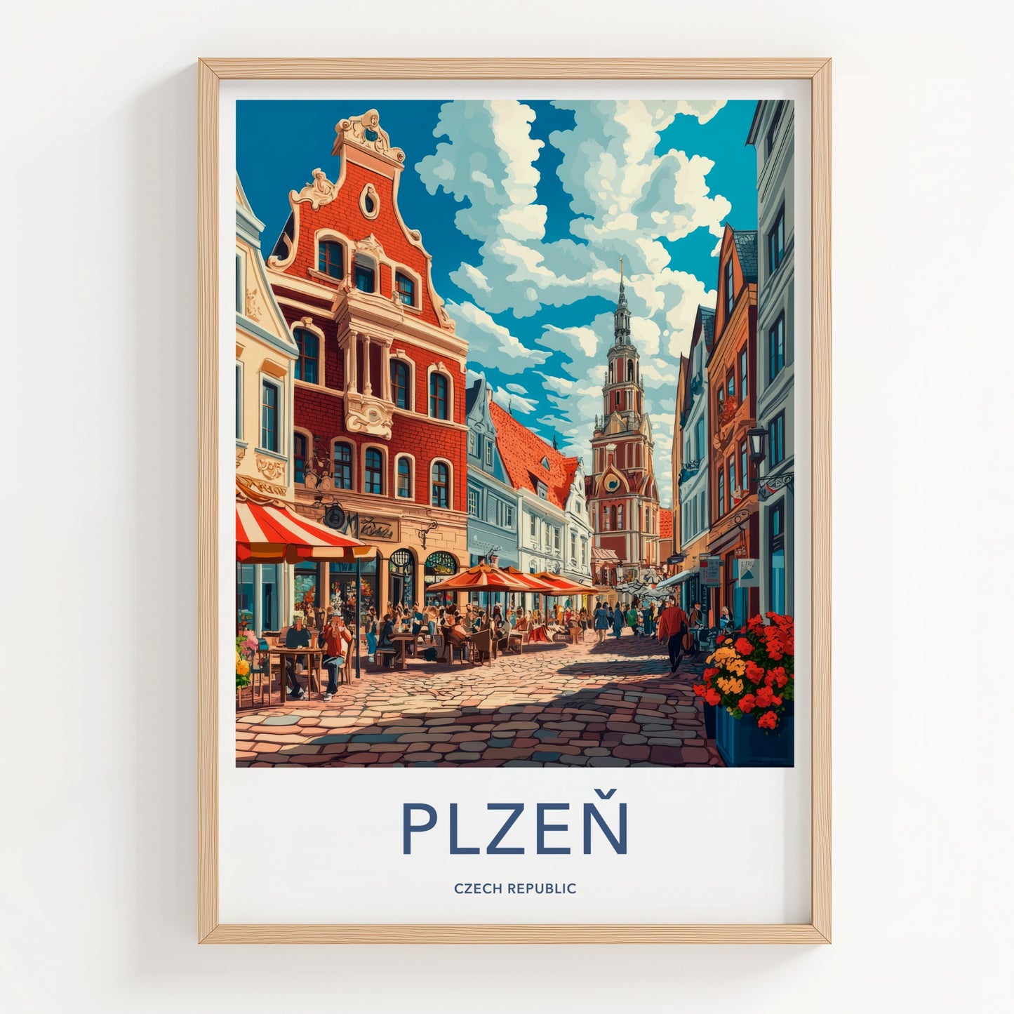 Plzen Poster - Czech Republic Travel Art - Lively City Square Home Decor