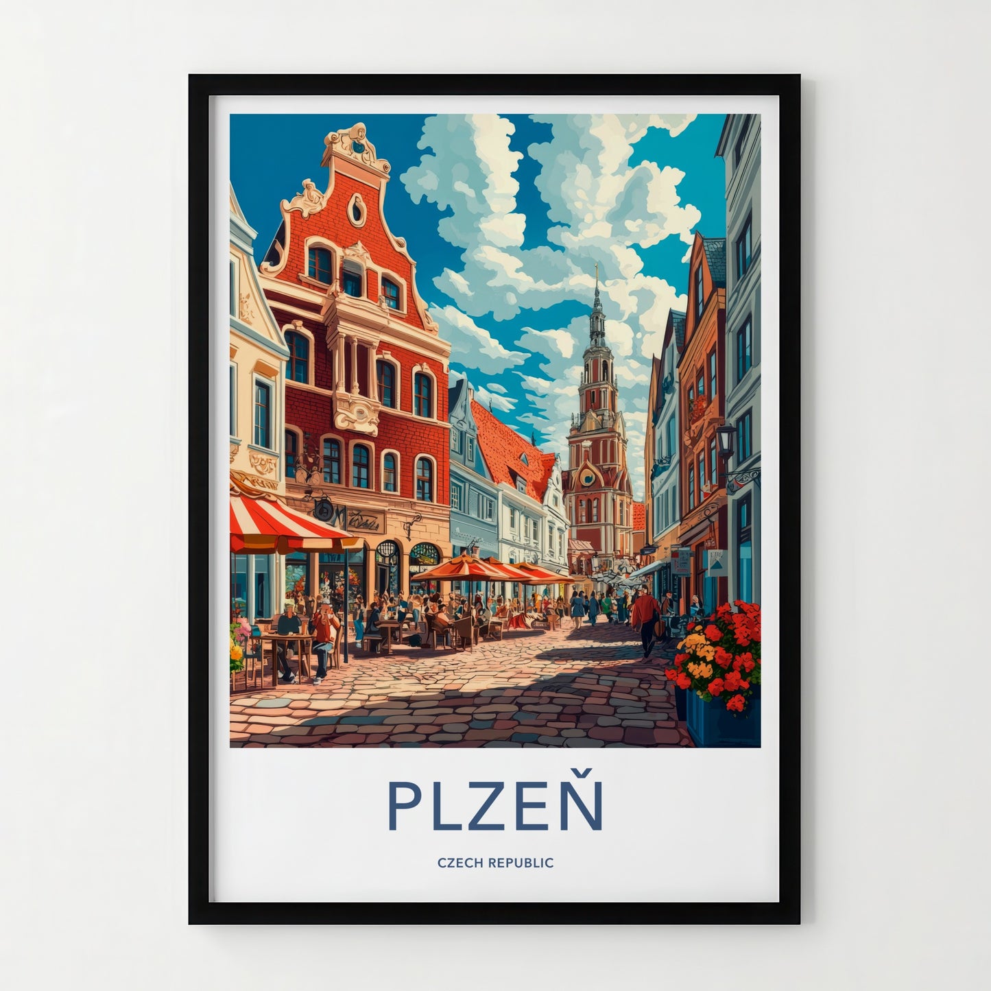 Plzen Poster - Czech Republic Travel Art - Lively City Square Home Decor