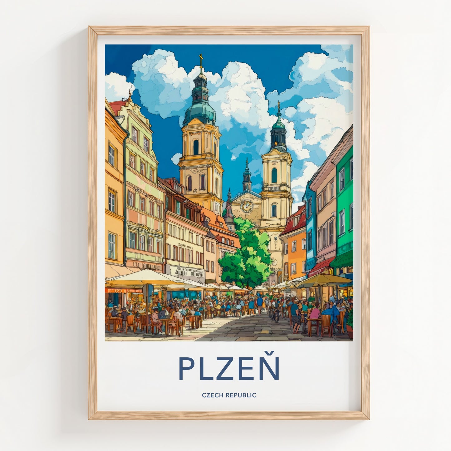 Plzen Poster - Czech Republic Travel Art - Lively City Street Wall Decor