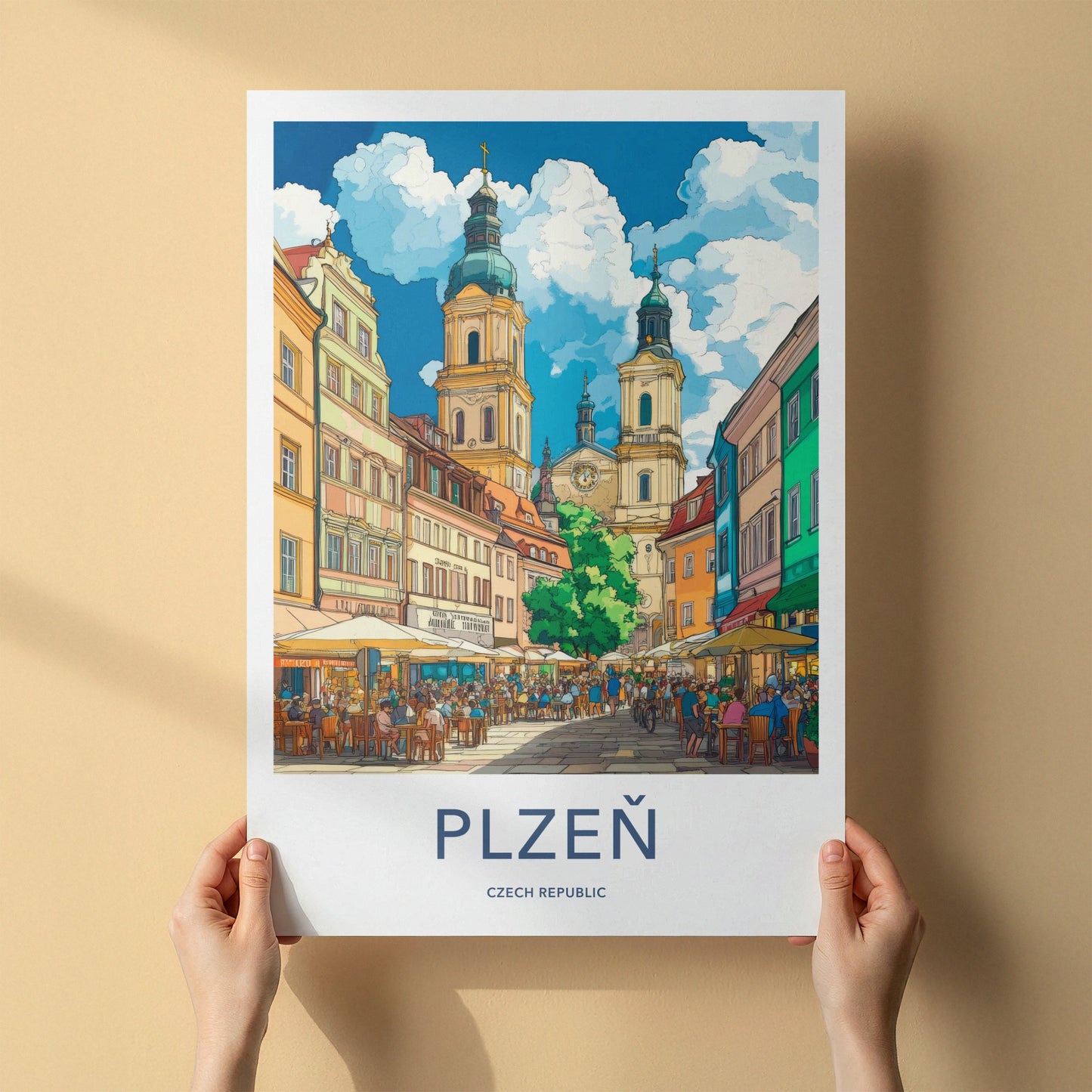 Plzen Poster - Czech Republic Travel Art - Lively City Street Wall Decor