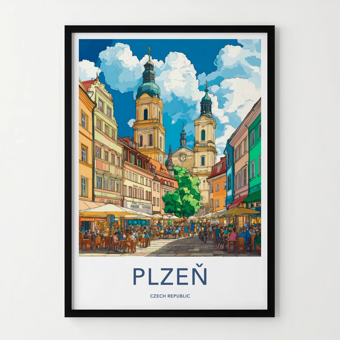 Plzen Poster - Czech Republic Travel Art - Lively City Street Wall Decor