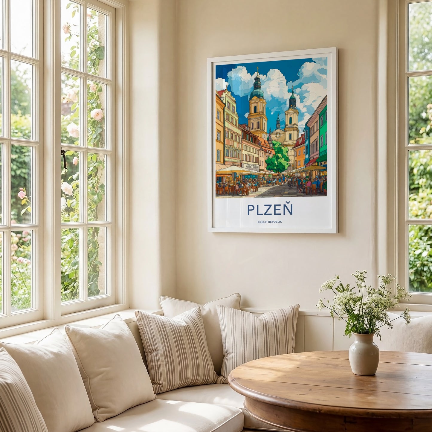 Plzen Poster - Czech Republic Travel Art - Lively City Street Wall Decor