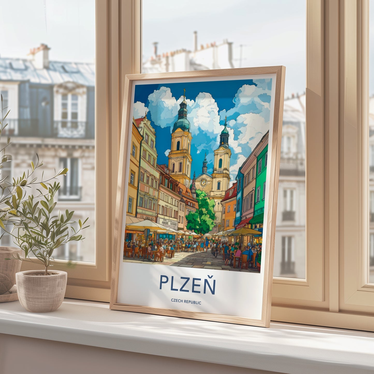 Plzen Poster - Czech Republic Travel Art - Lively City Street Wall Decor