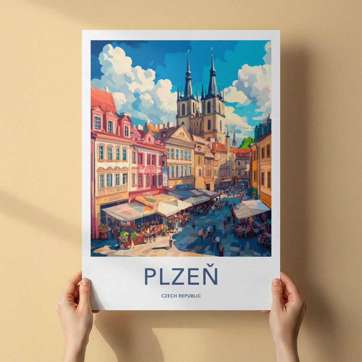 Plzen Poster - Czech Republic Travel Art - Vibrant City Square Home Decor