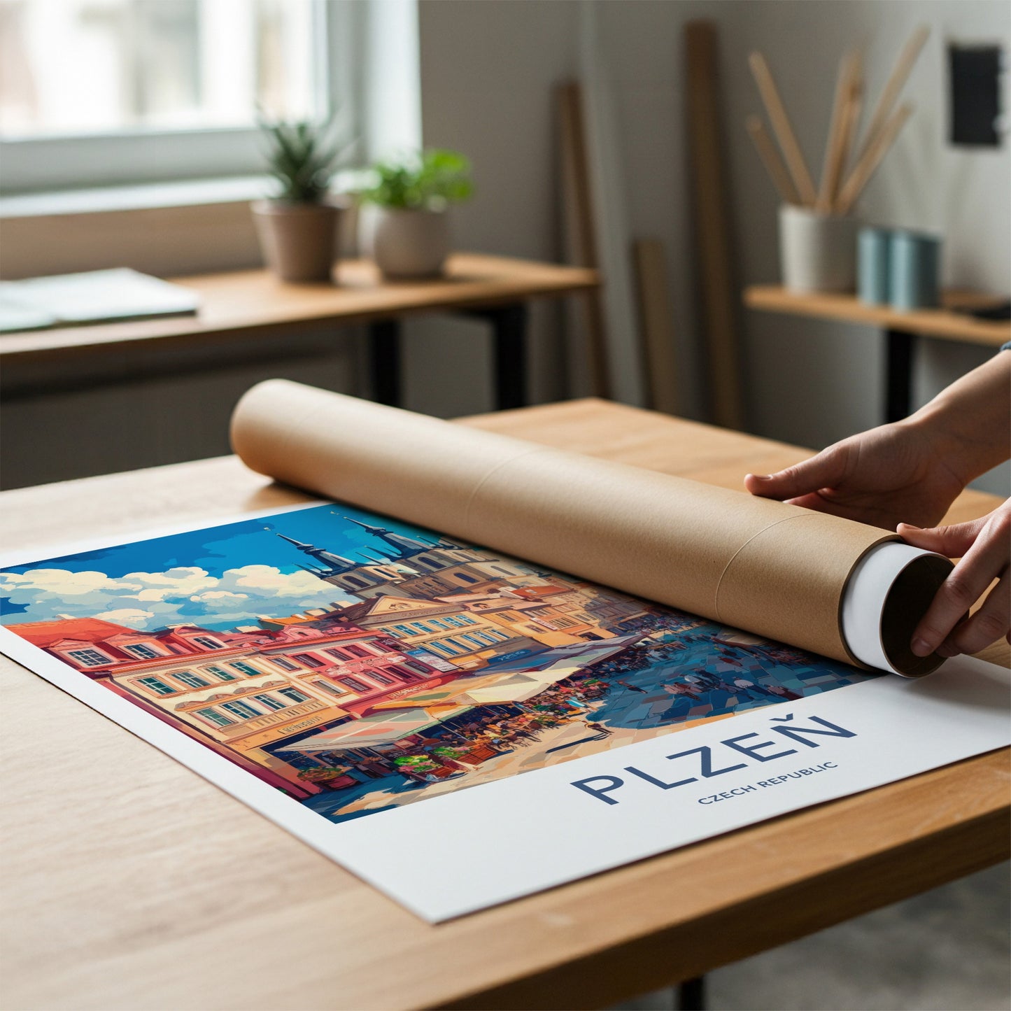 Plzen Poster - Czech Republic Travel Art - Vibrant City Square Home Decor