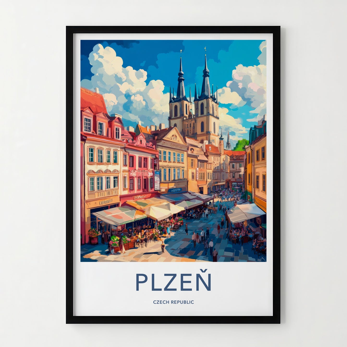 Plzen Poster - Czech Republic Travel Art - Vibrant City Square Home Decor