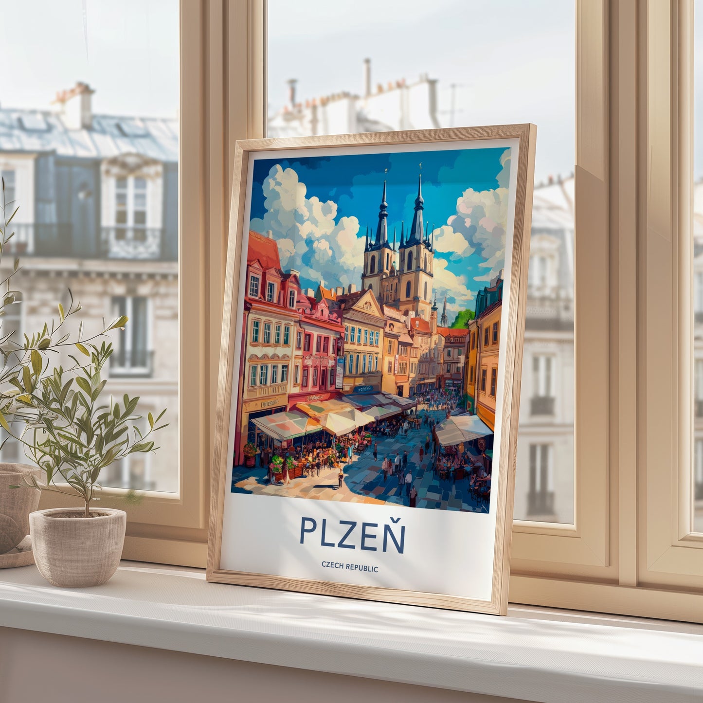 Plzen Poster - Czech Republic Travel Art - Vibrant City Square Home Decor