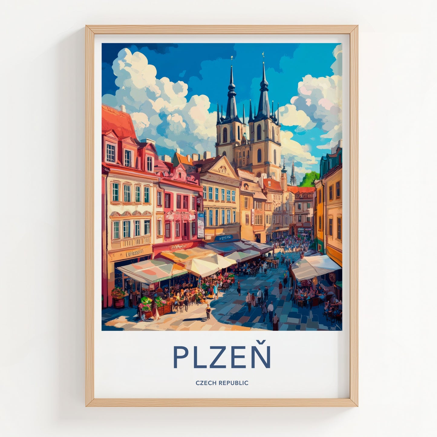 Plzen Poster - Czech Republic Travel Art - Vibrant City Square Home Decor