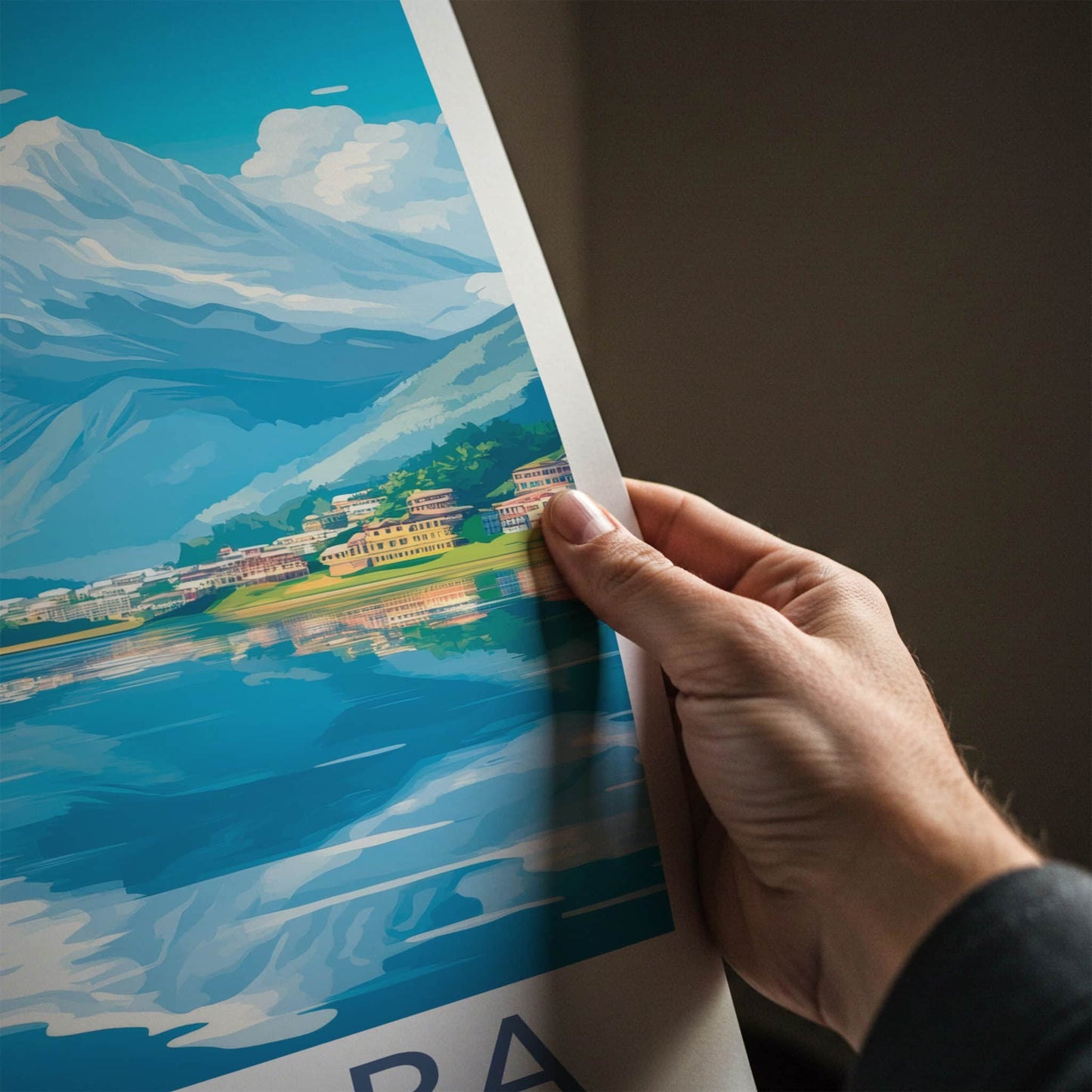 Pokhara Poster - Nepal Travel Art - Lakeside Mountain View Home Decor