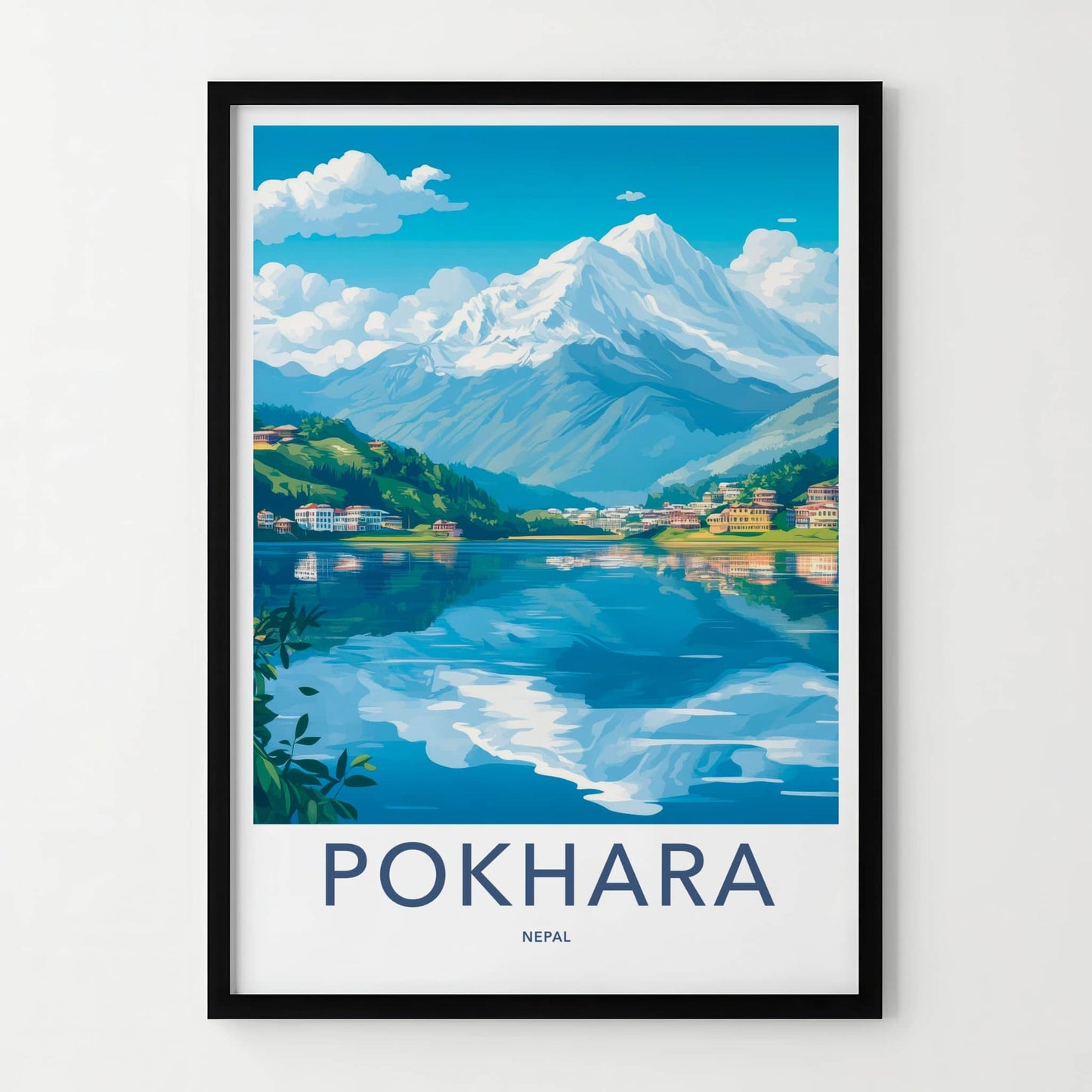 Pokhara Poster - Nepal Travel Art - Lakeside Mountain View Home Decor