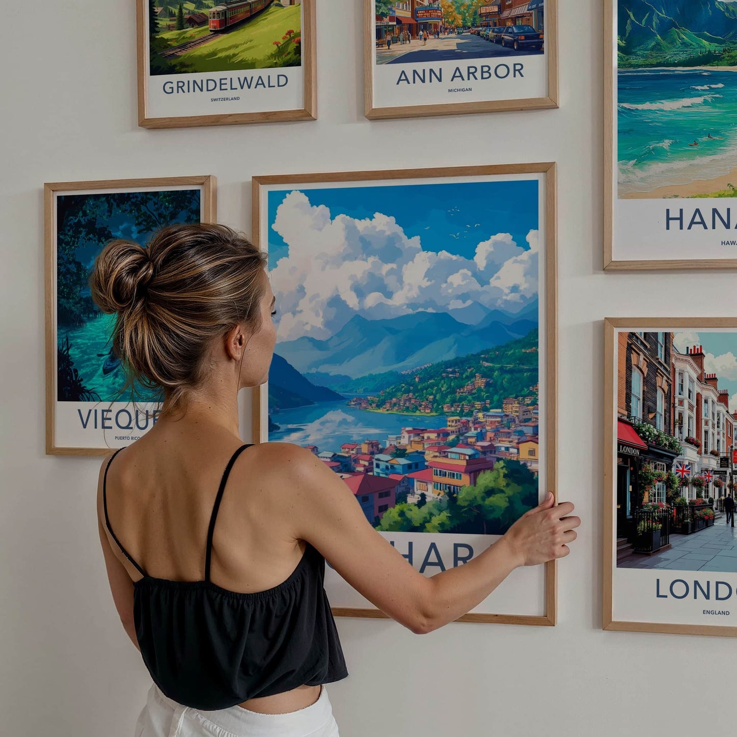 Pokhara Poster - Nepal Travel Art - Mountain Lake Village Home Decor