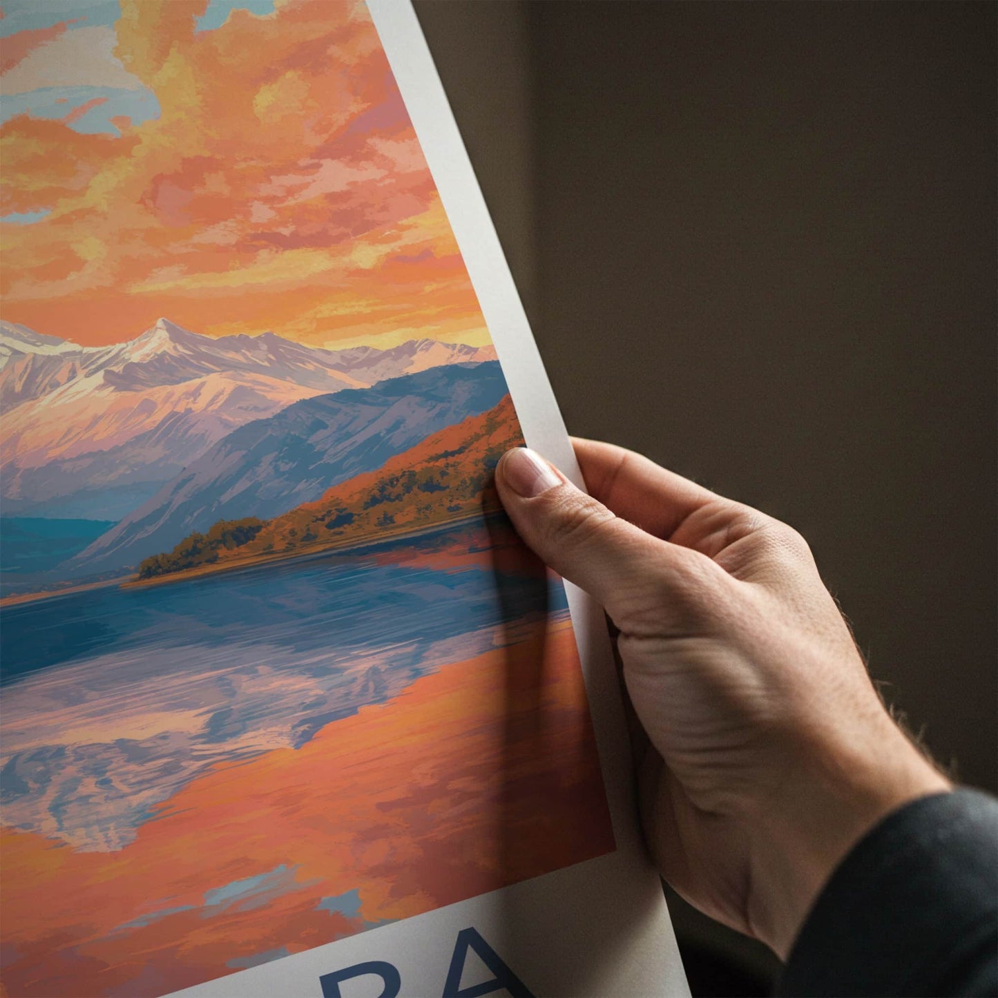 Pokhara Poster - Nepal Travel Art - Orange Sky Reflection Home Decor