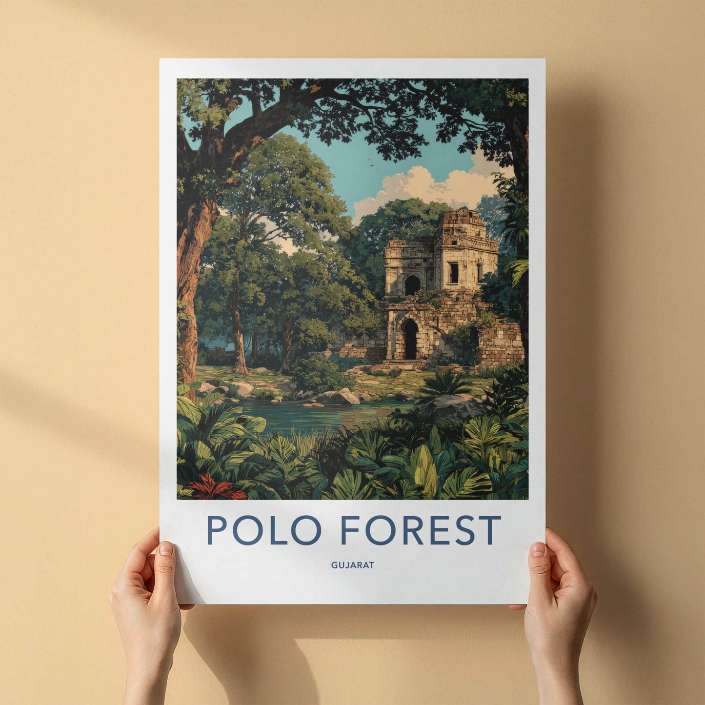 Polo Forest Poster - India Travel Art - Gujarat Ancient Ruins Forest Home Decor
