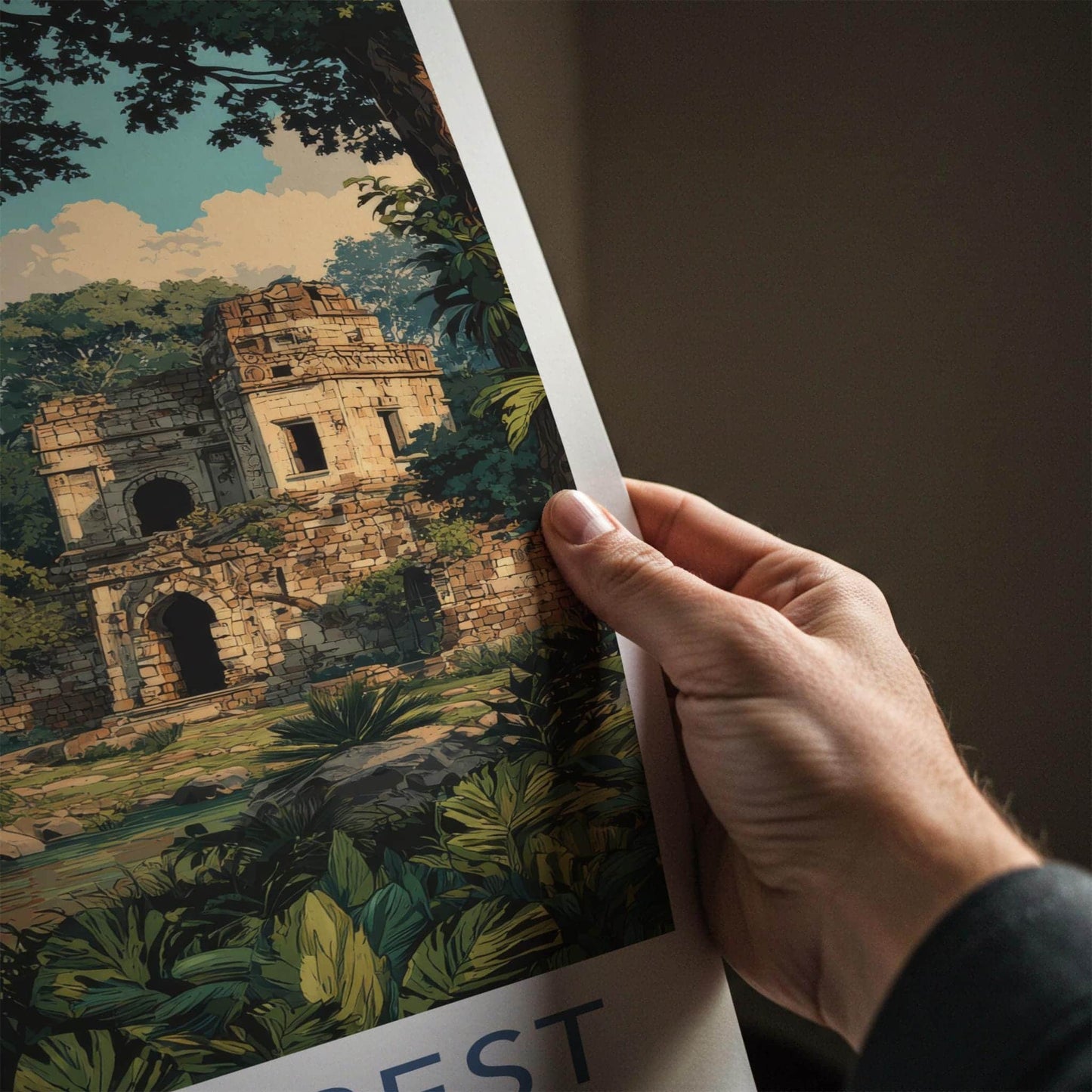 Polo Forest Poster - India Travel Art - Gujarat Ancient Ruins Forest Home Decor