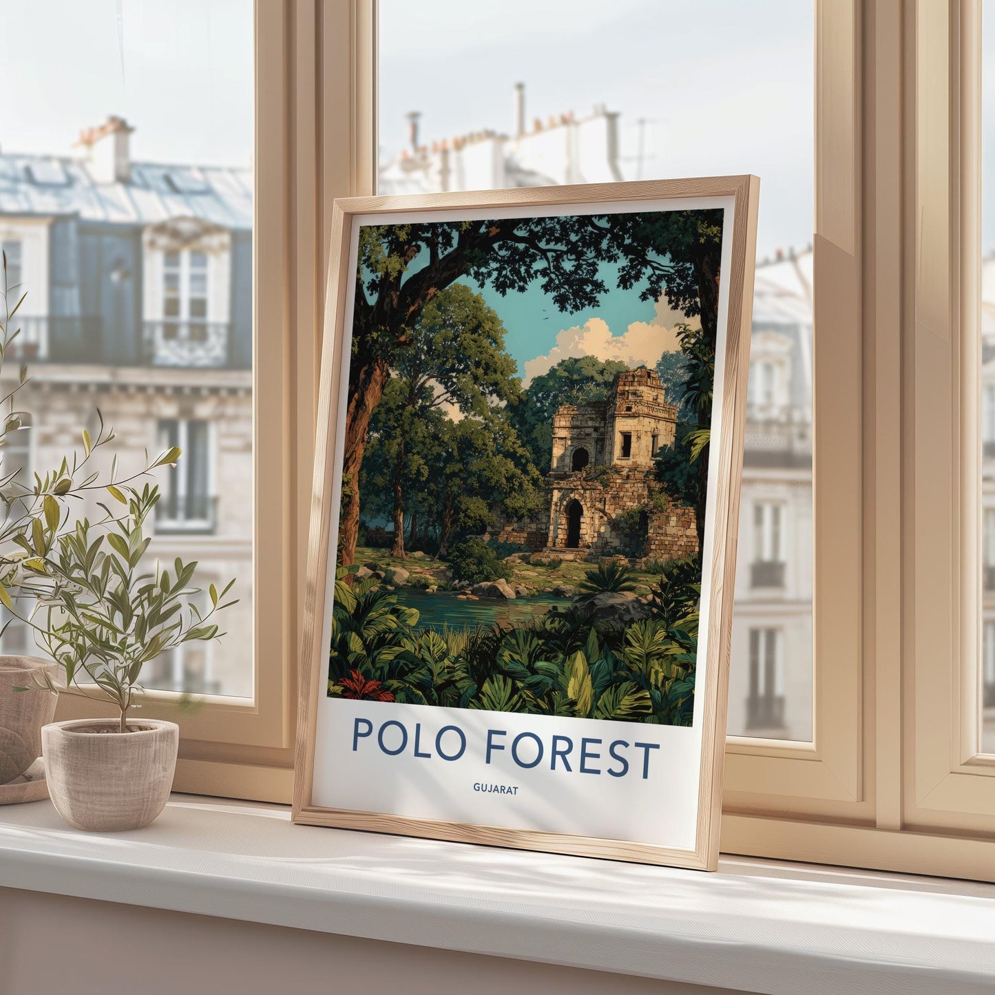 Polo Forest Poster - India Travel Art - Gujarat Ancient Ruins Forest Home Decor