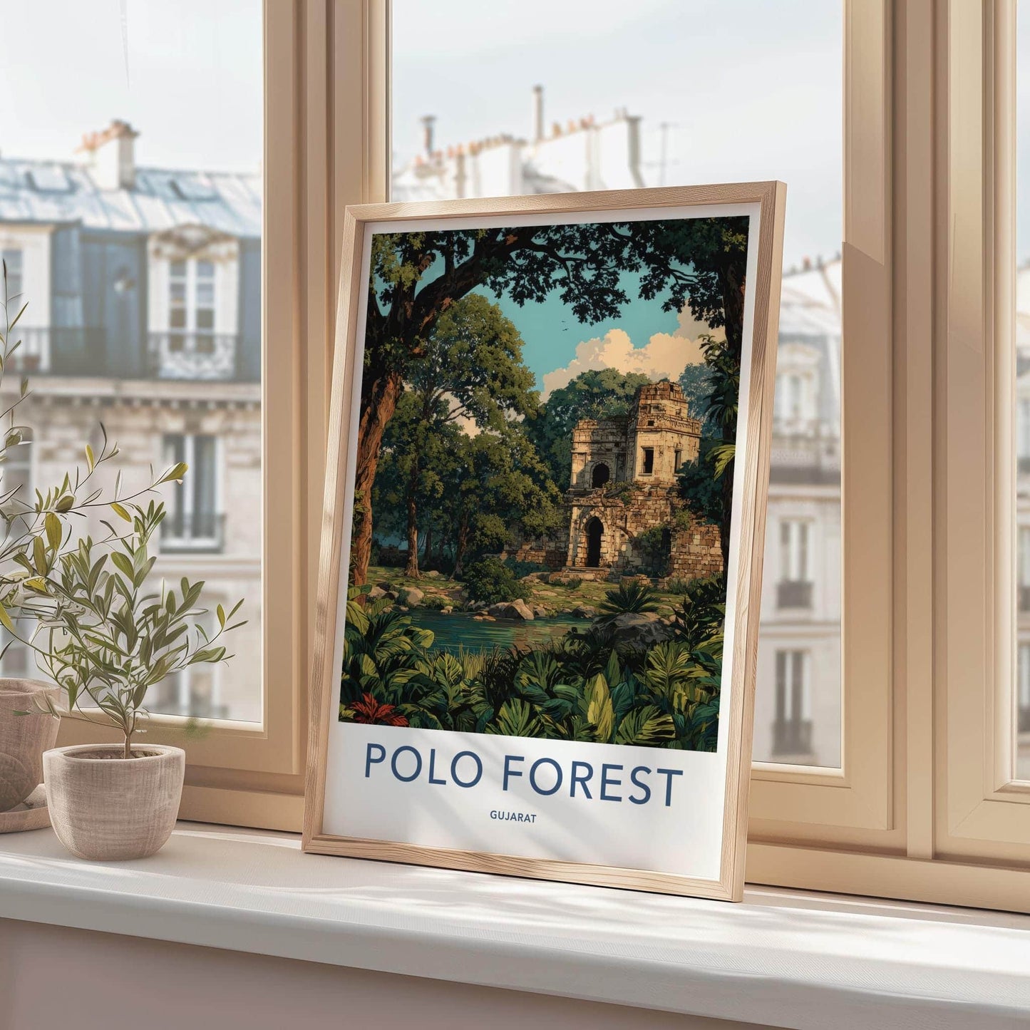 Polo Forest Poster - India Travel Art - Gujarat Ancient Ruins Forest Home Decor