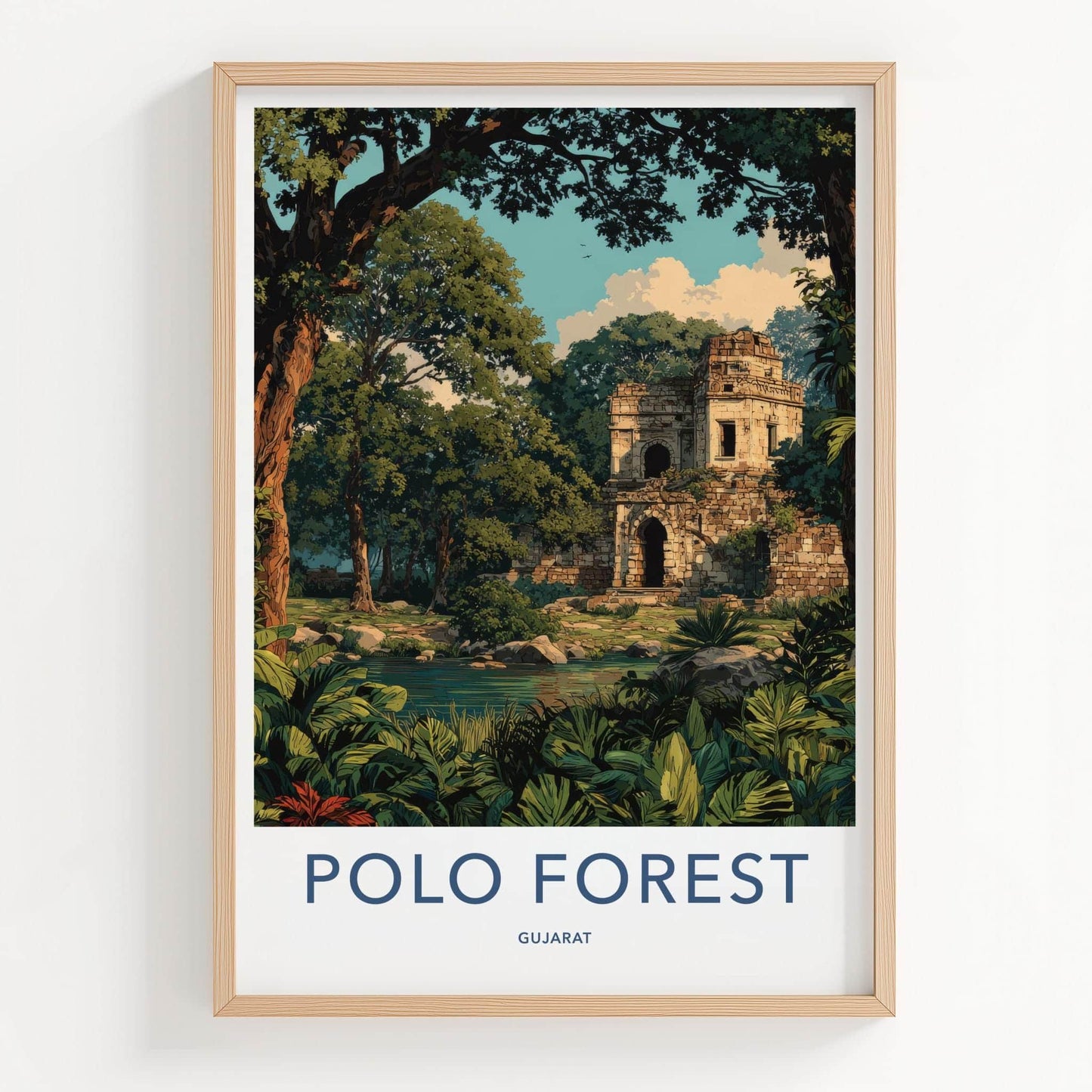 Polo Forest Poster - India Travel Art - Gujarat Ancient Ruins Forest Home Decor