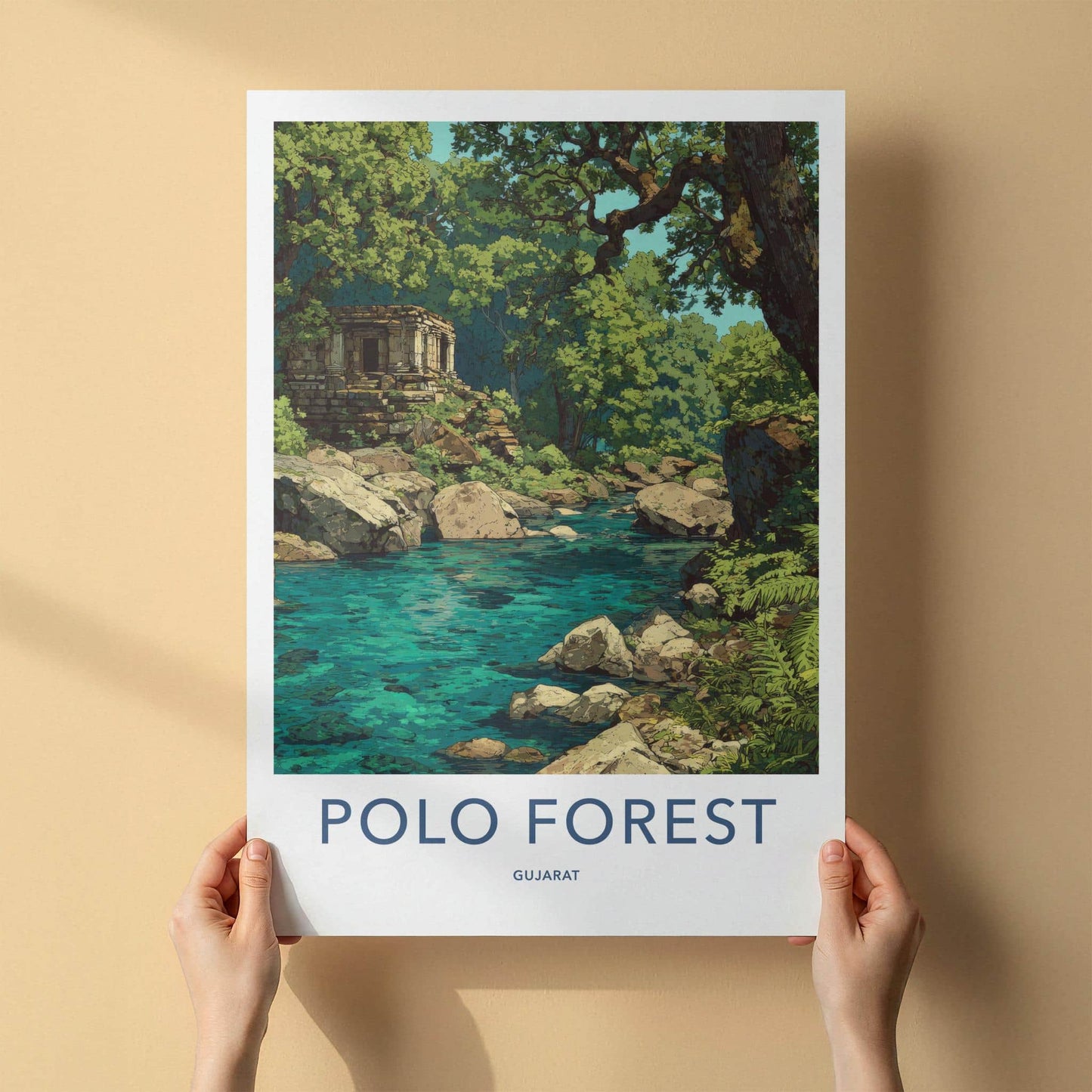 Polo Forest Poster - India Travel Art - Gujarat Ancient Ruins Home Decor