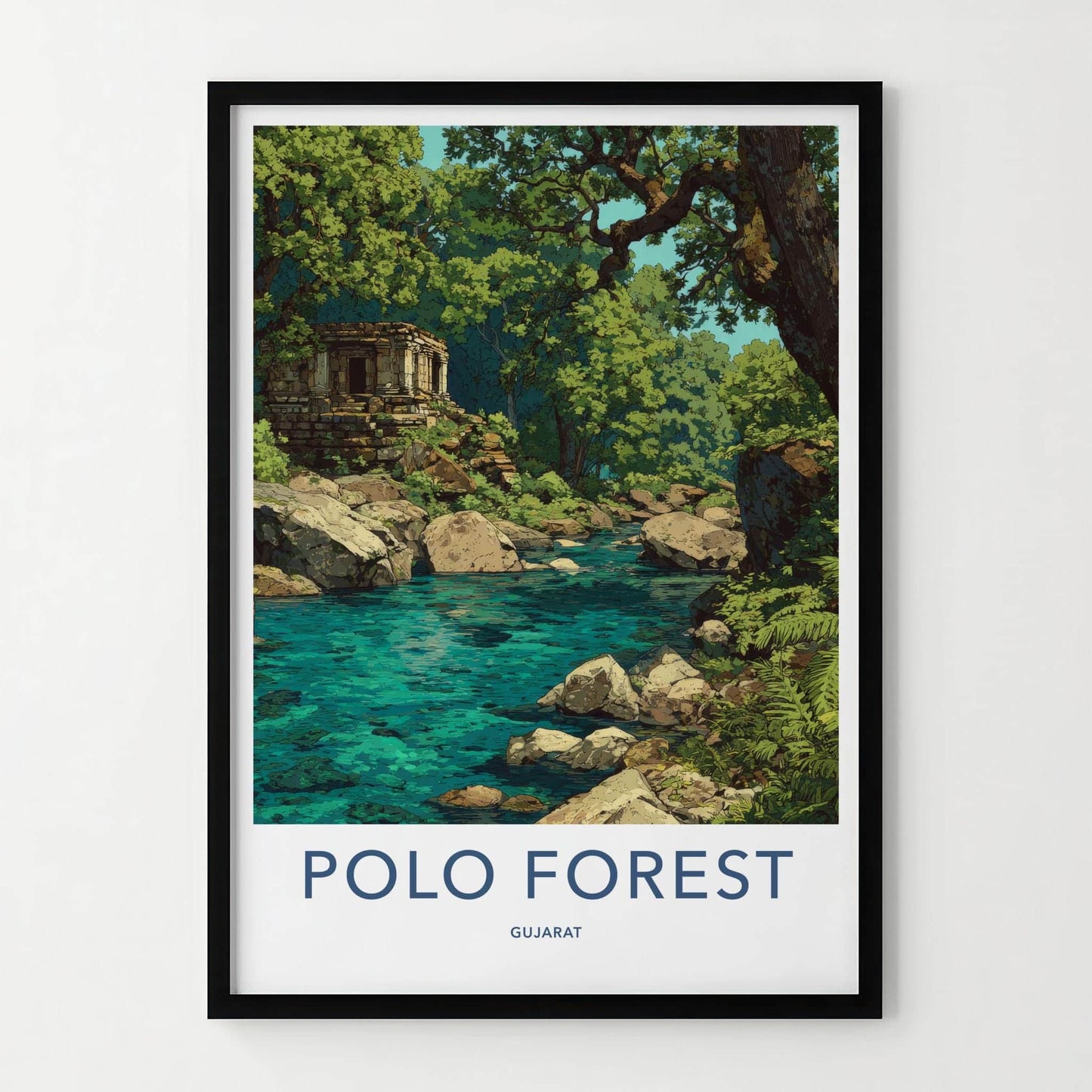 Polo Forest Poster - India Travel Art - Gujarat Ancient Ruins Home Decor