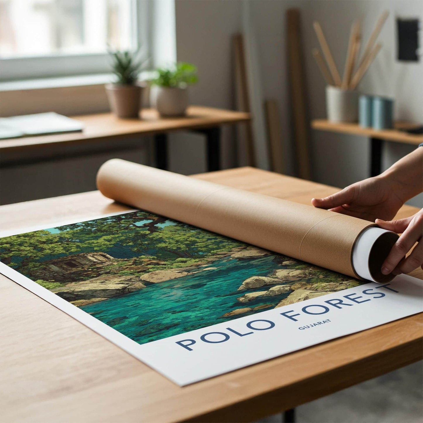 Polo Forest Poster - India Travel Art - Gujarat Ancient Ruins Home Decor
