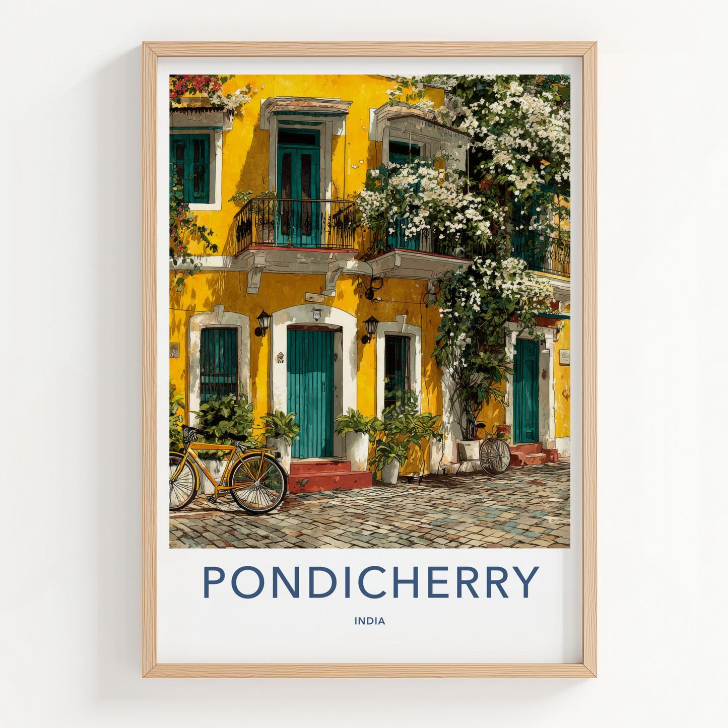 Pondicherry Poster - India Travel Art - Puducherry Vibrant Colonial Charm Wall Decor