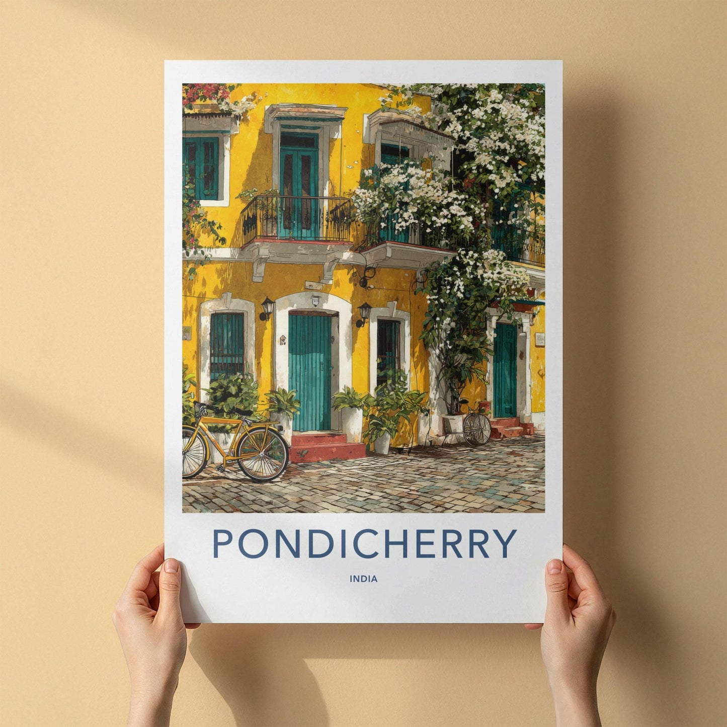 Pondicherry Poster - India Travel Art - Puducherry Vibrant Colonial Charm Wall Decor