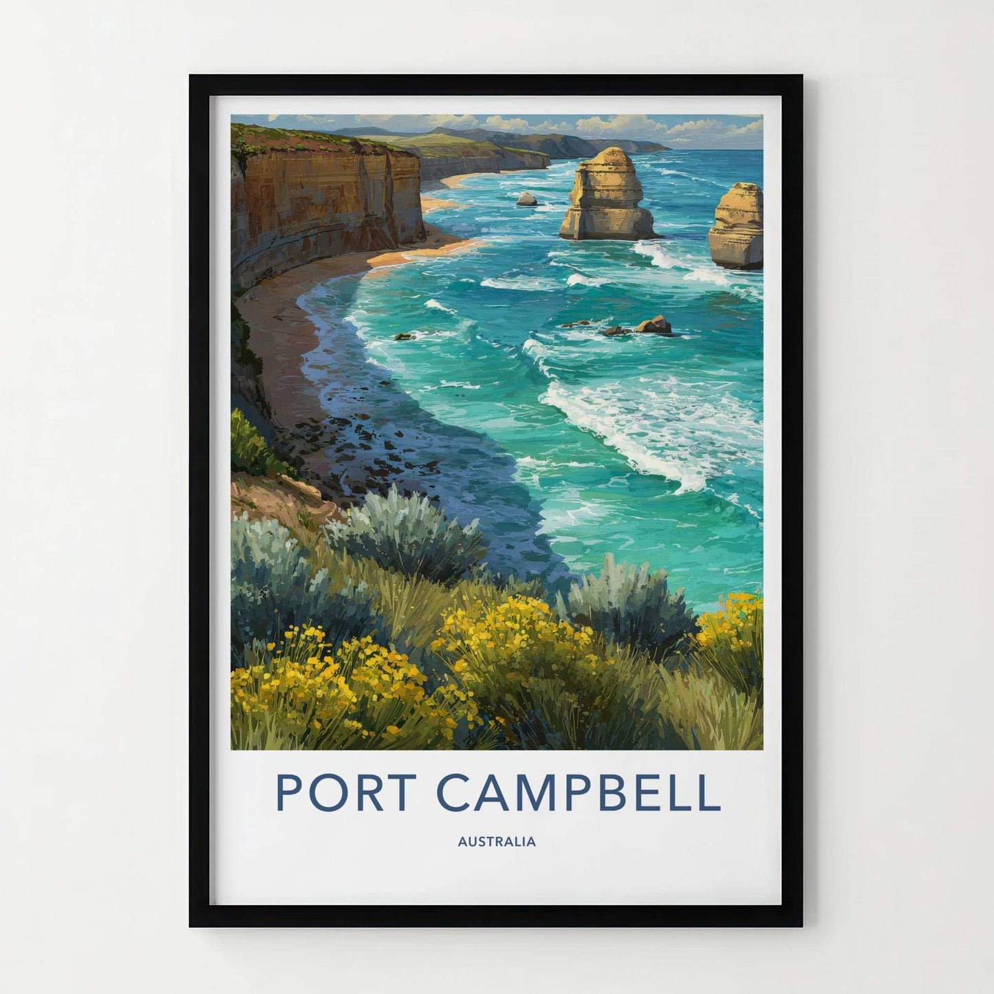 Port Campbell Poster - Australia Travel Art - Coastal Cliffs Waves Wall Decor