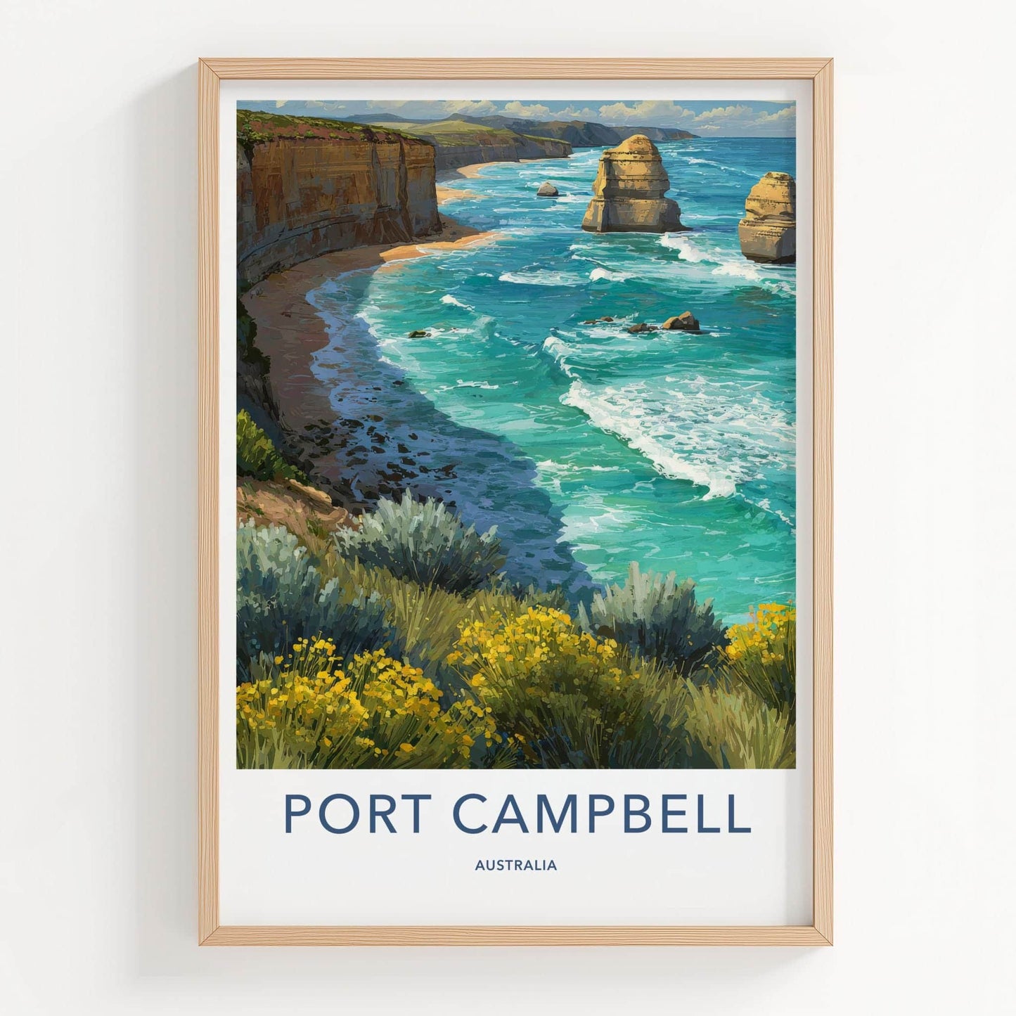 Port Campbell Poster - Australia Travel Art - Coastal Cliffs Waves Wall Decor
