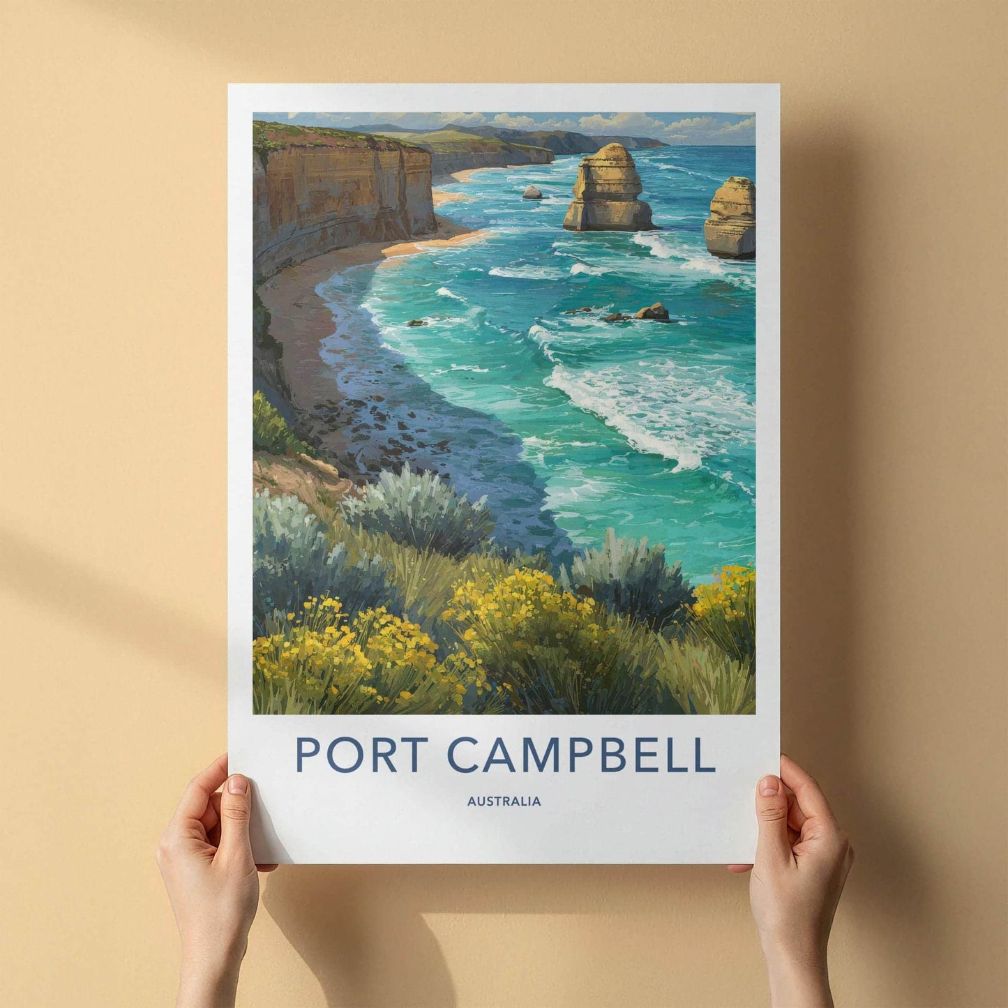 Port Campbell Poster - Australia Travel Art - Coastal Cliffs Waves Wall Decor