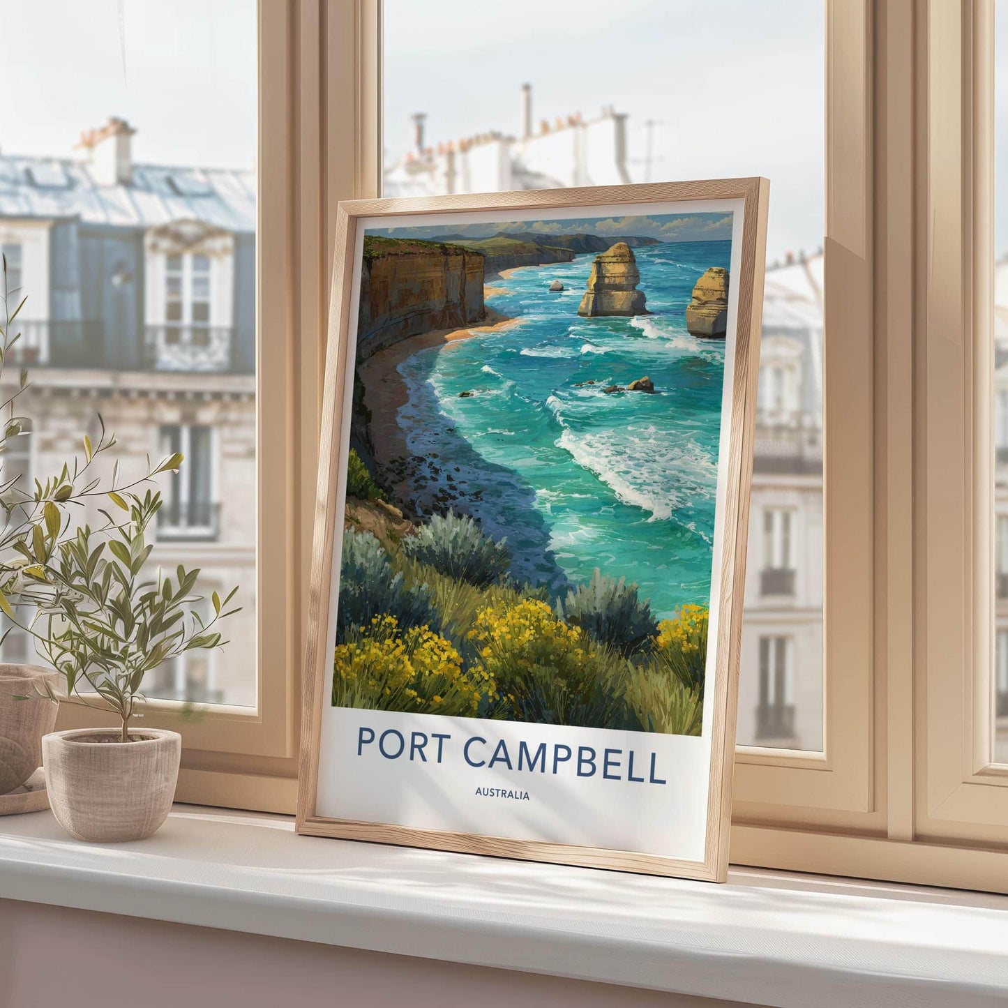 Port Campbell Poster - Australia Travel Art - Coastal Cliffs Waves Wall Decor