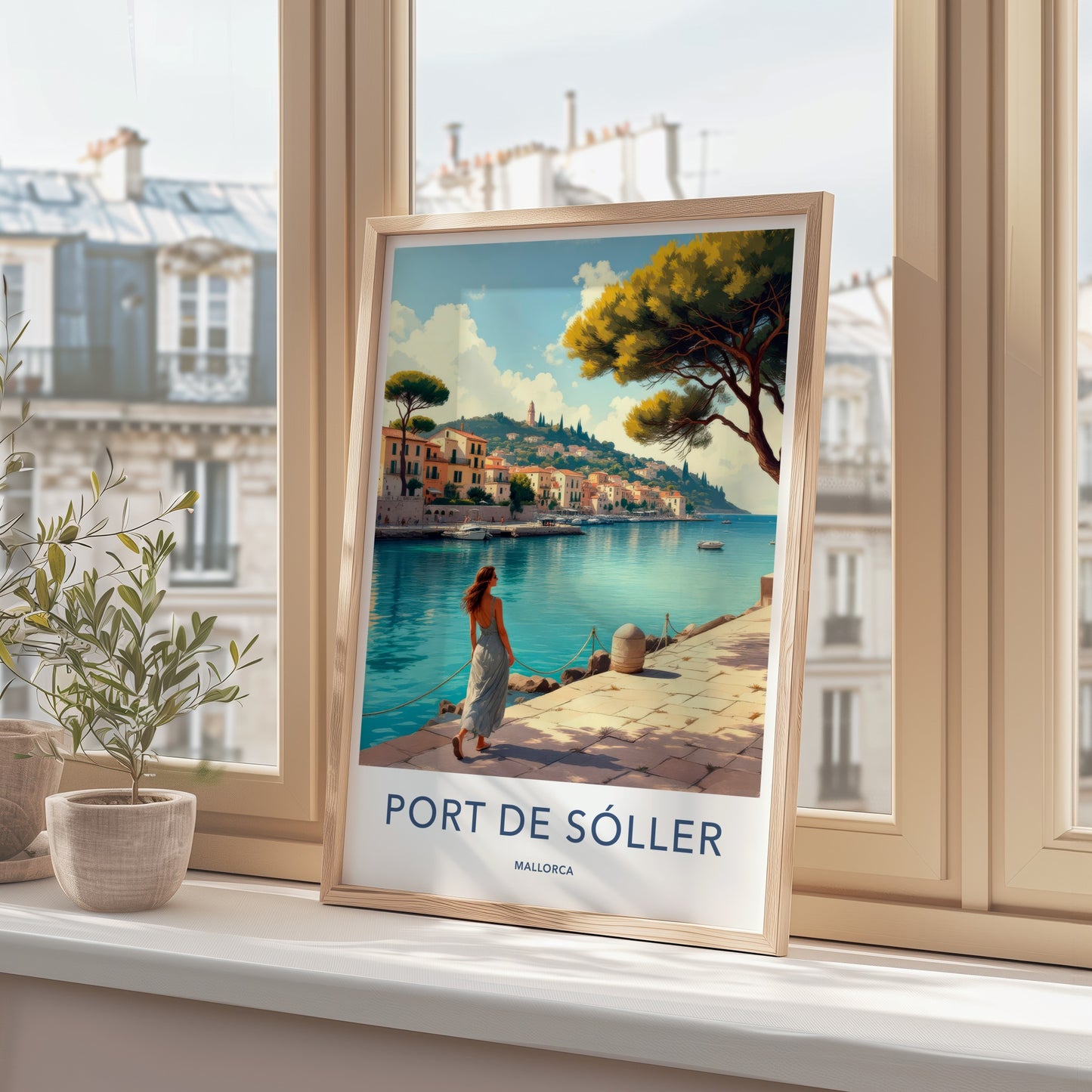 Port De Soller Poster - Spain Travel Art - Coastal Town Scene Home Decor