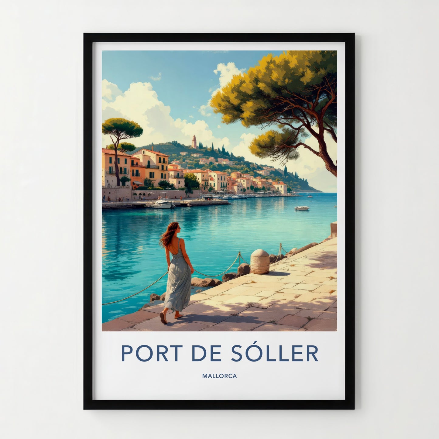Port De Soller Poster - Spain Travel Art - Coastal Town Scene Home Decor