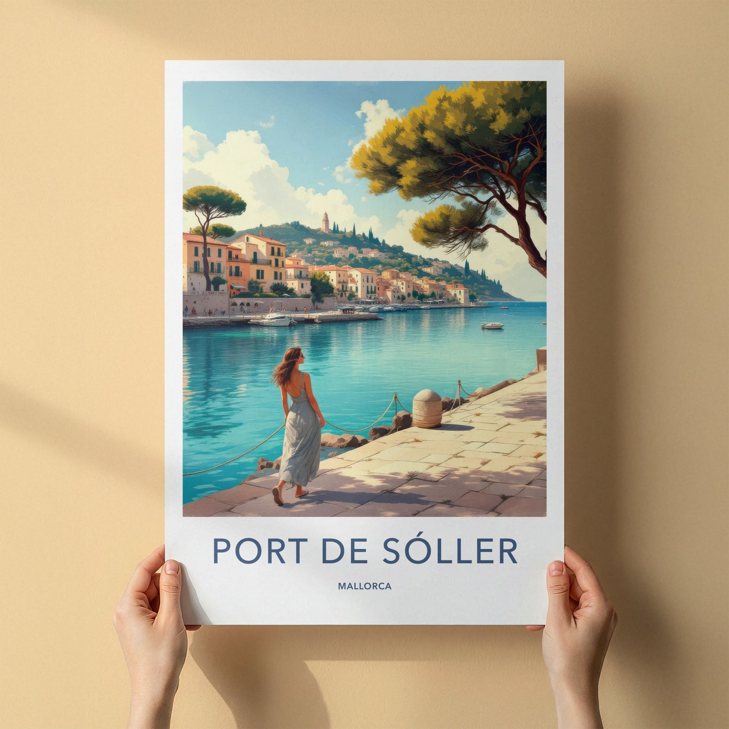Port De Soller Poster - Spain Travel Art - Coastal Town Scene Home Decor