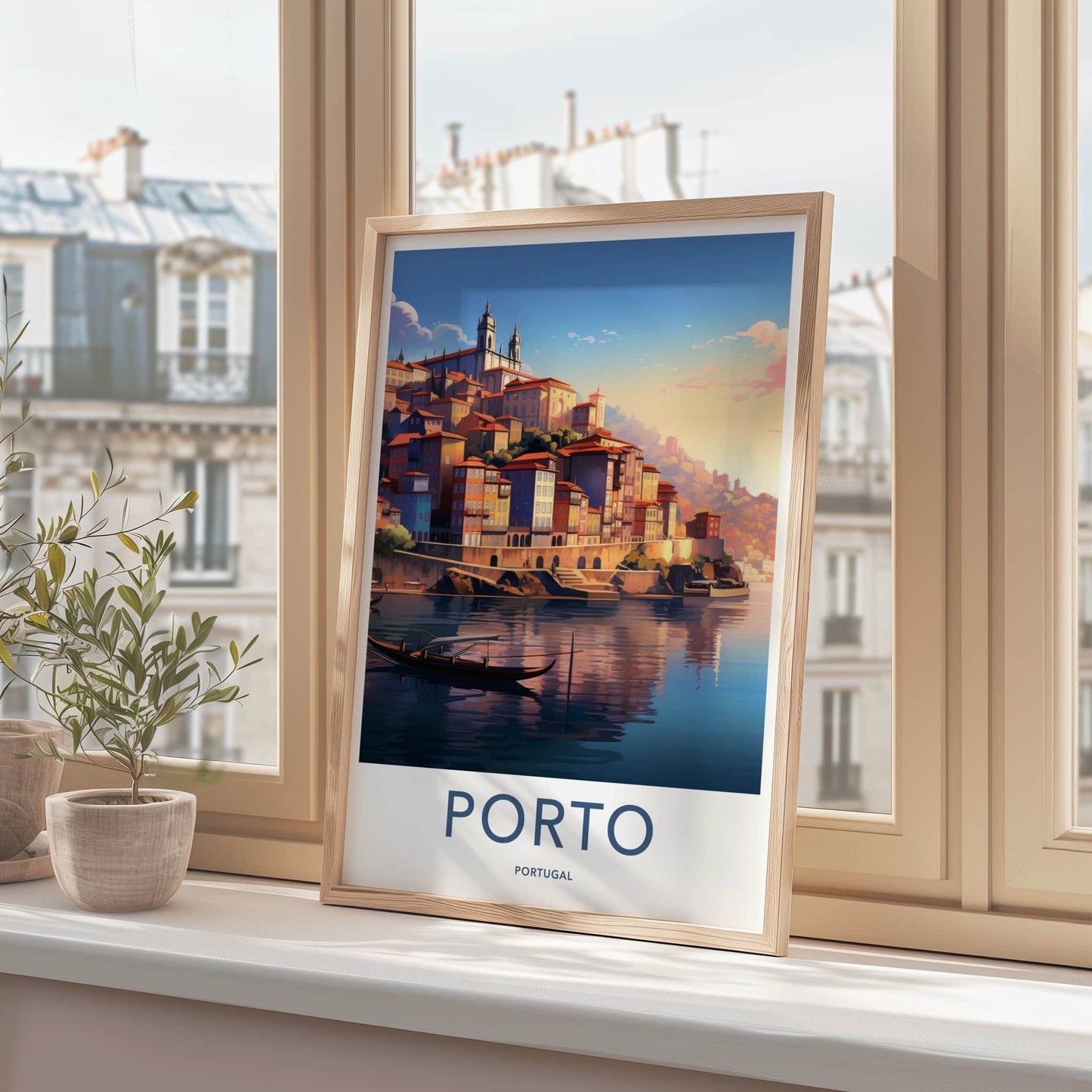 Porto Poster - Portugal Travel Art - Colorful Riverside Sunset Home Decor