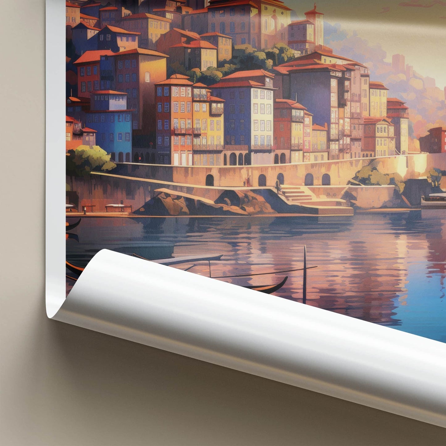 Porto Poster - Portugal Travel Art - Colorful Riverside Sunset Home Decor