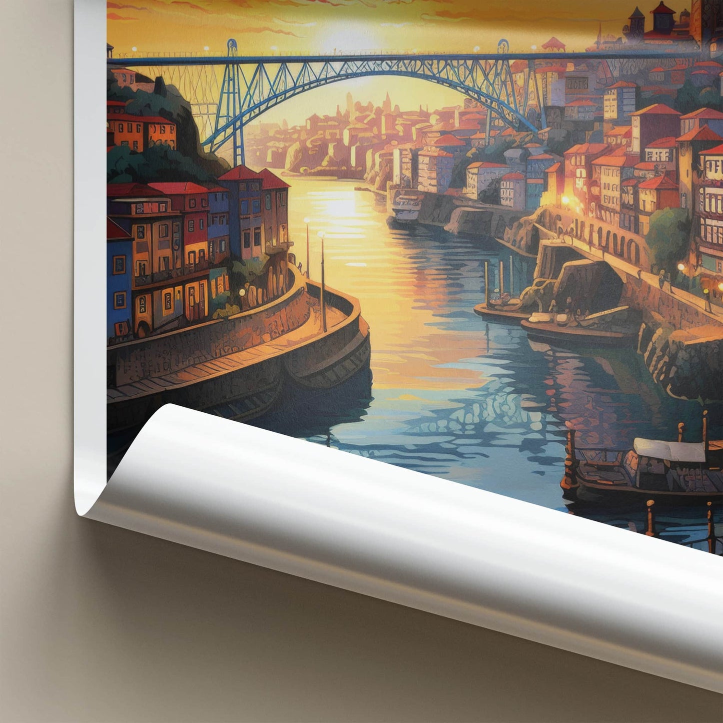 Porto Poster - Portugal Travel Art - Vibrant City Sunset Wall Decor
