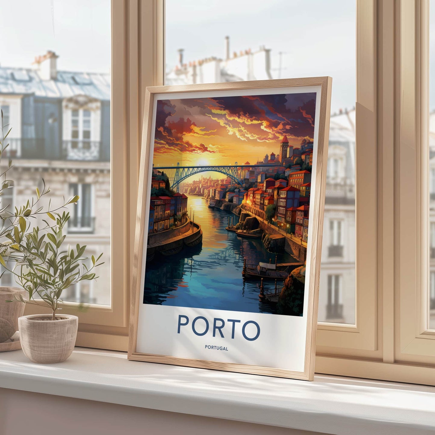 Porto Poster - Portugal Travel Art - Vibrant City Sunset Wall Decor