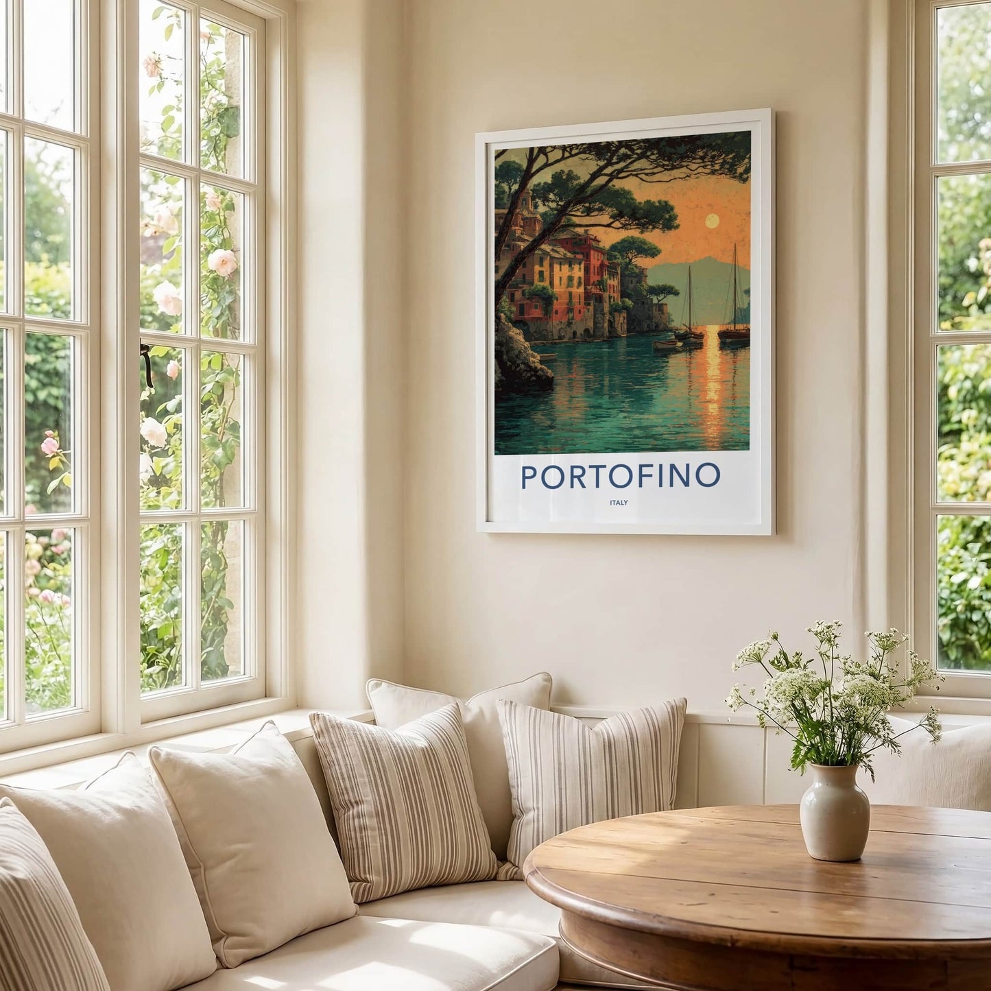 Portofino Poster - Italy Travel Art - Coastal Town Sunset Home Decor
