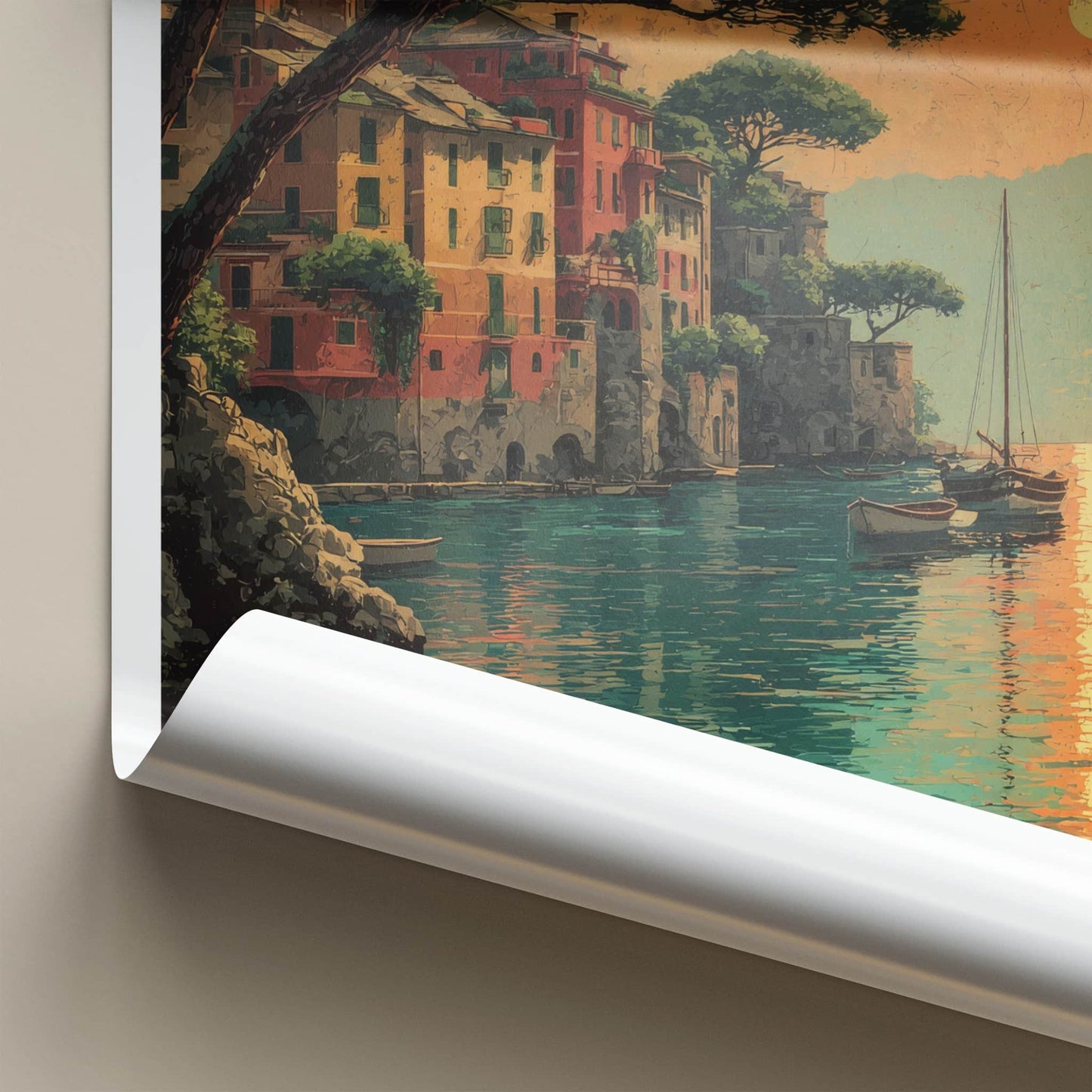 Portofino Poster - Italy Travel Art - Coastal Town Sunset Home Decor