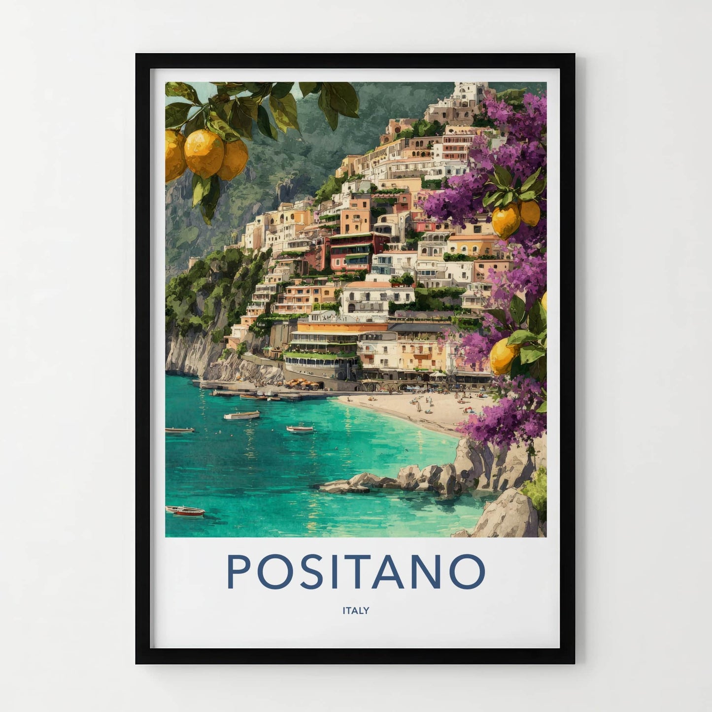 Positano Poster - Italy Travel Art - Cliffside Village Lemons Wall Decor