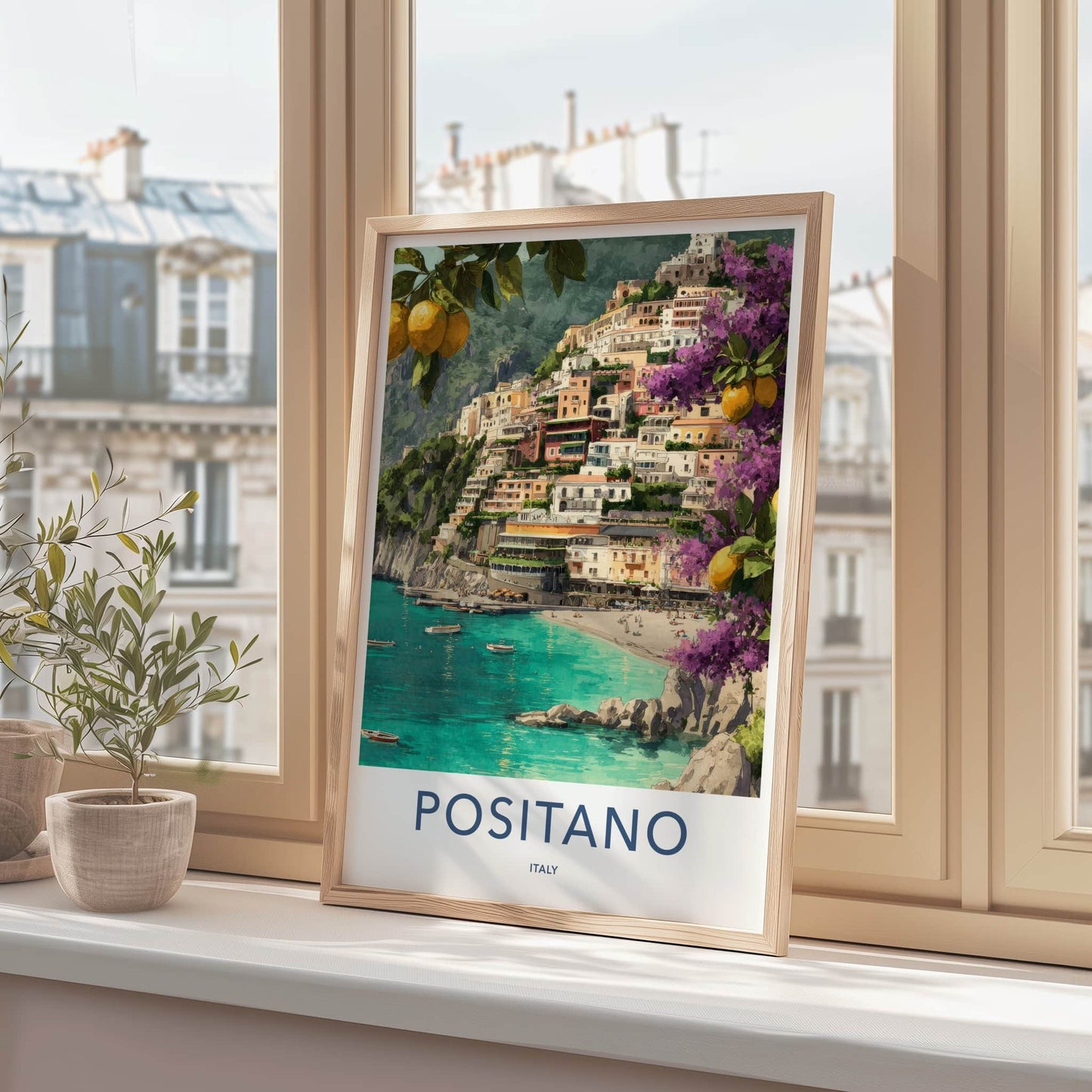Positano Poster - Italy Travel Art - Cliffside Village Lemons Wall Decor