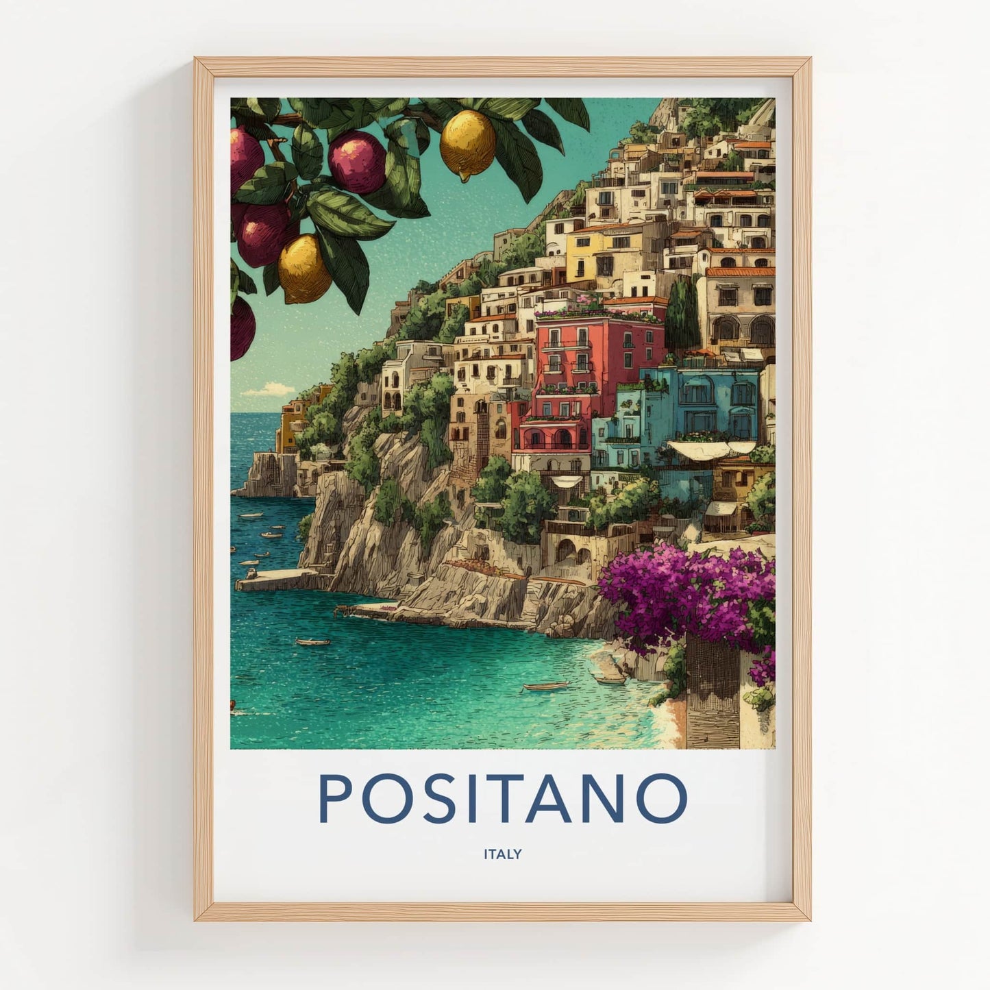Positano Poster - Italy Travel Art - Coastal Village Lemons Gallery Art