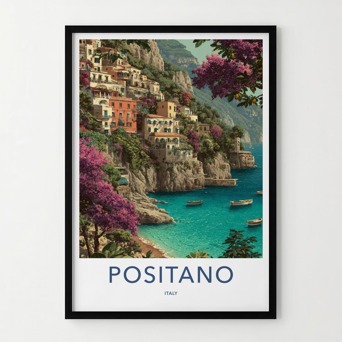 Positano Poster - Italy Travel Art - Vibrant Coastal Town Home Decor
