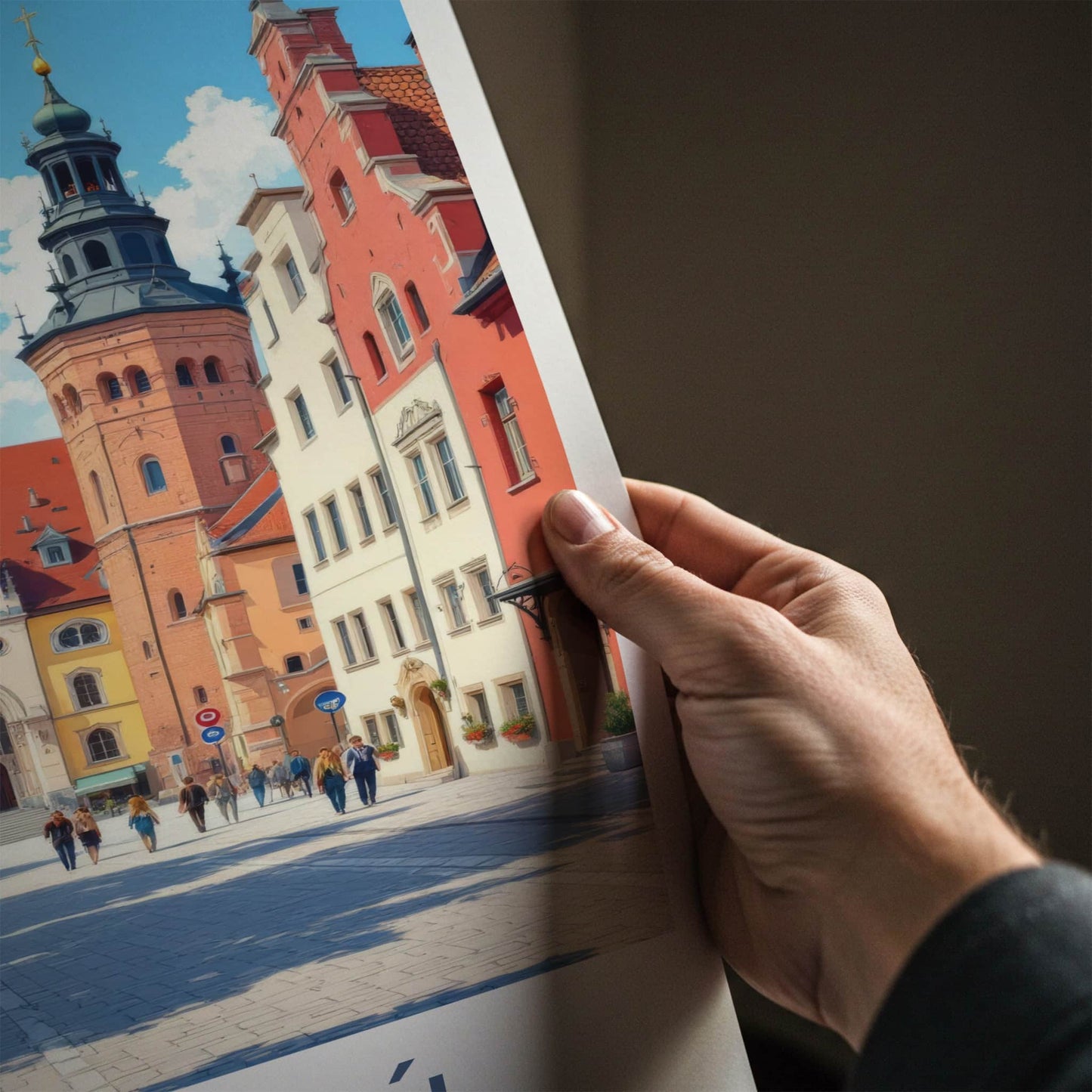 Poznan Poster - Poland Travel Art - Cobblestone Street Buildings Home Decor