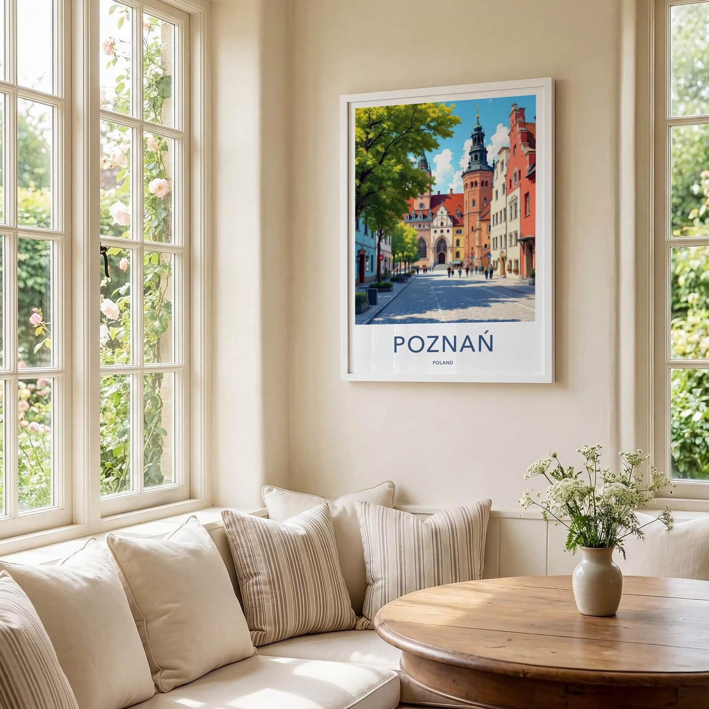 Poznan Poster - Poland Travel Art - Cobblestone Street Buildings Home Decor