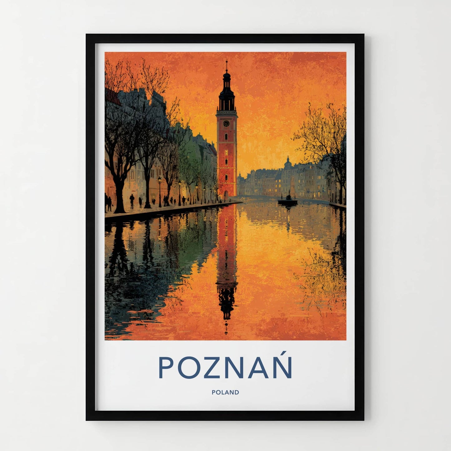 Poznan Poster - Poland Travel Art - Historic Tower River Home Decor