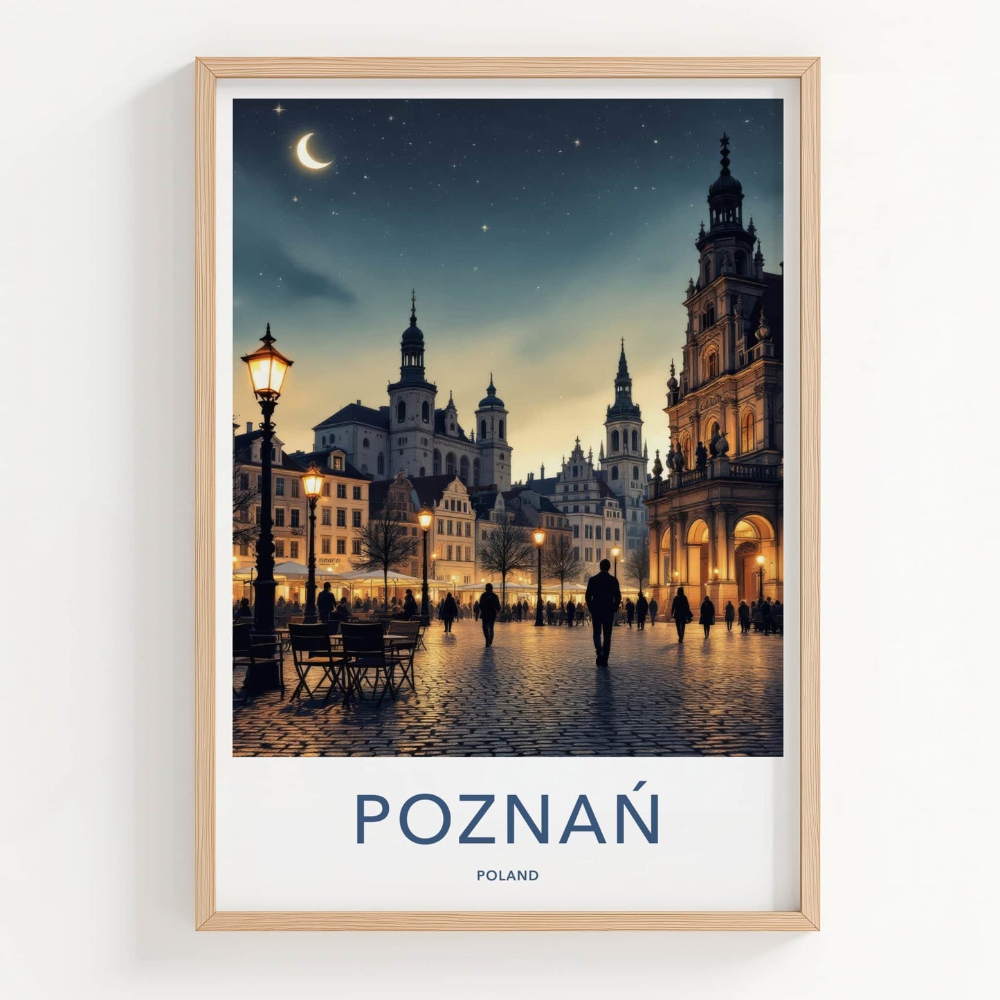 Poznan Poster - Poland Travel Art - Illuminated City Square Home Decor