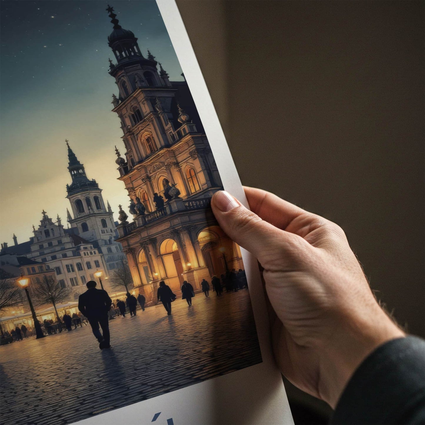 Poznan Poster - Poland Travel Art - Illuminated City Square Home Decor