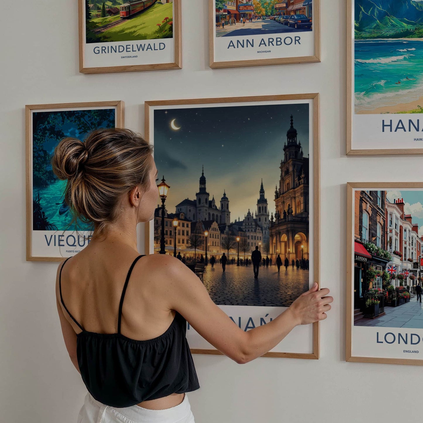 Poznan Poster - Poland Travel Art - Illuminated City Square Home Decor